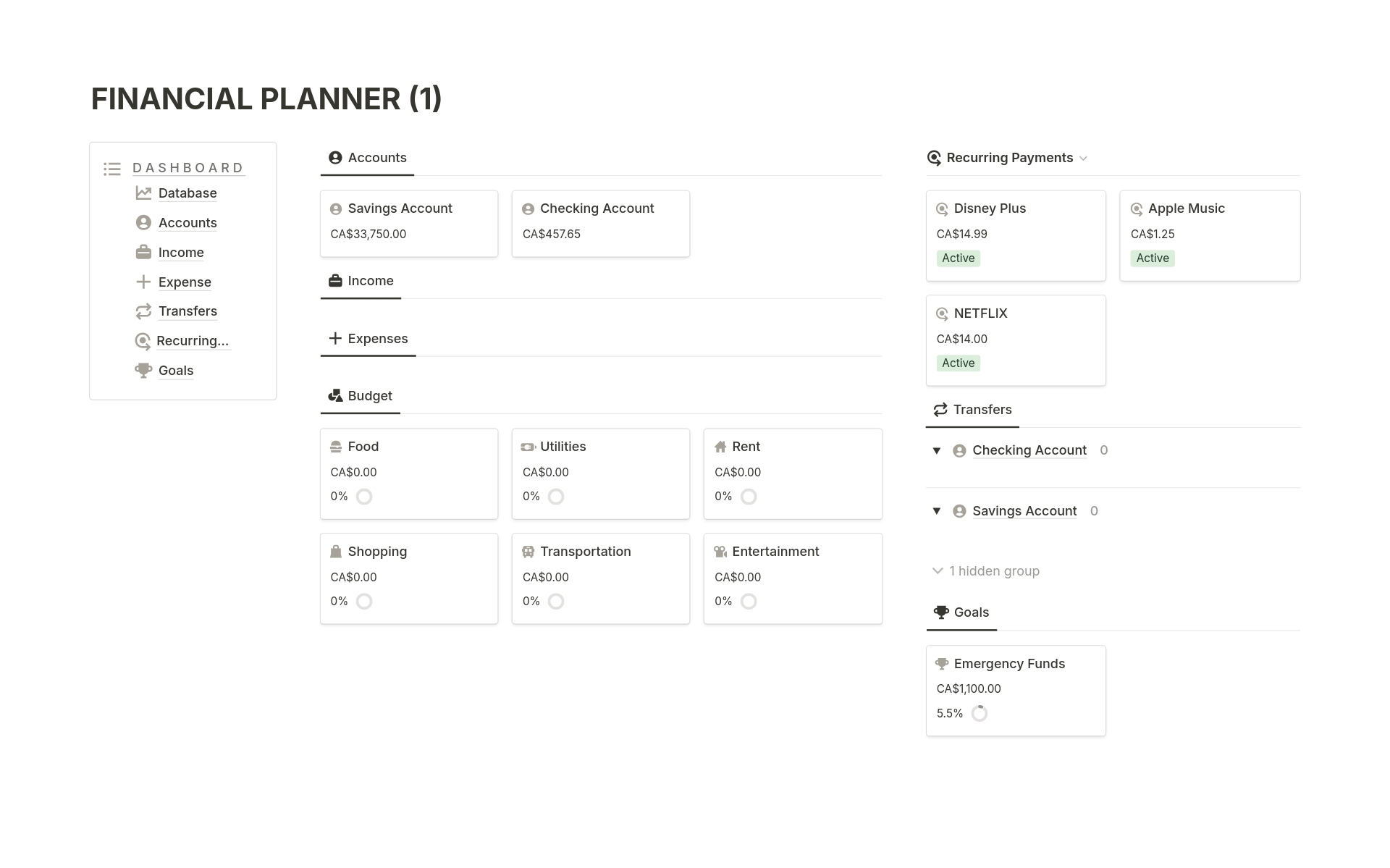 A template preview for Financial Planner