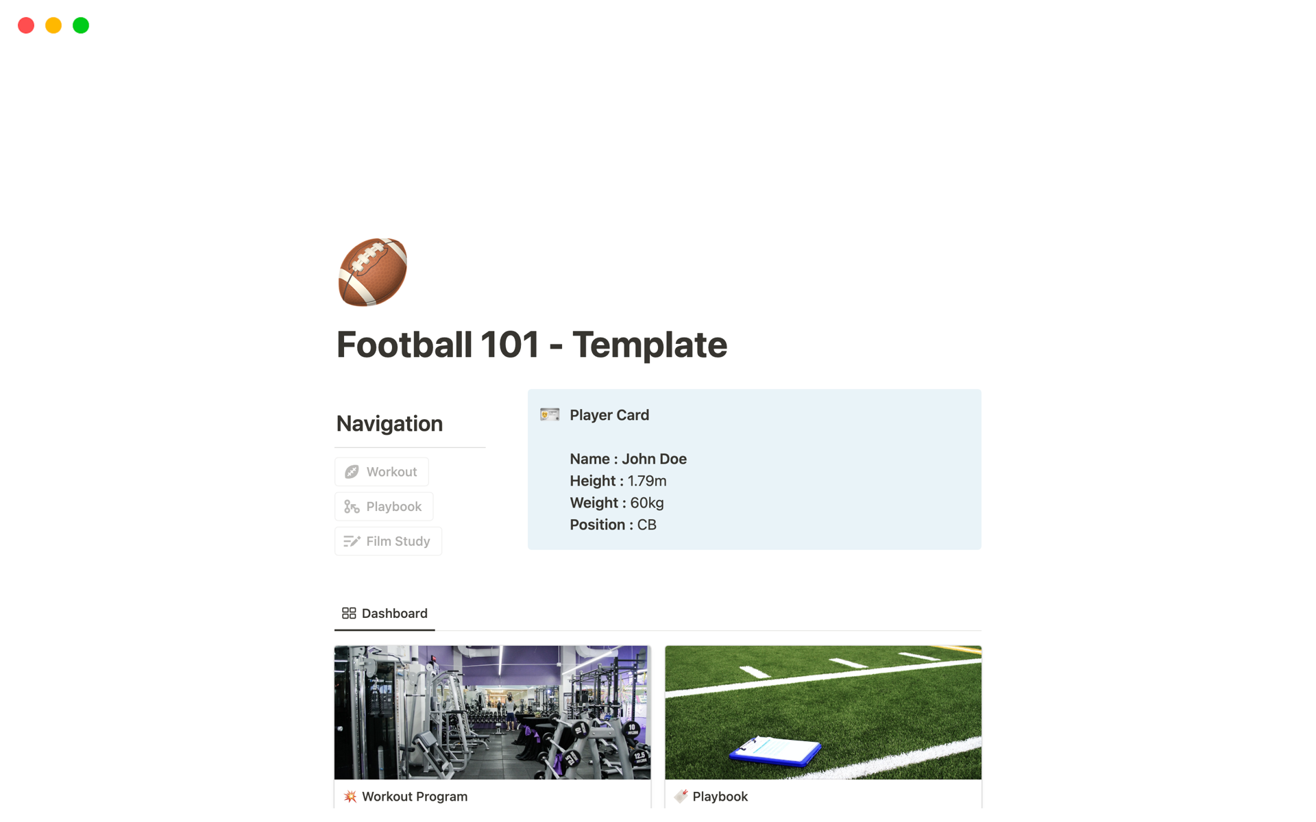 A template preview for Football Season Dashboard