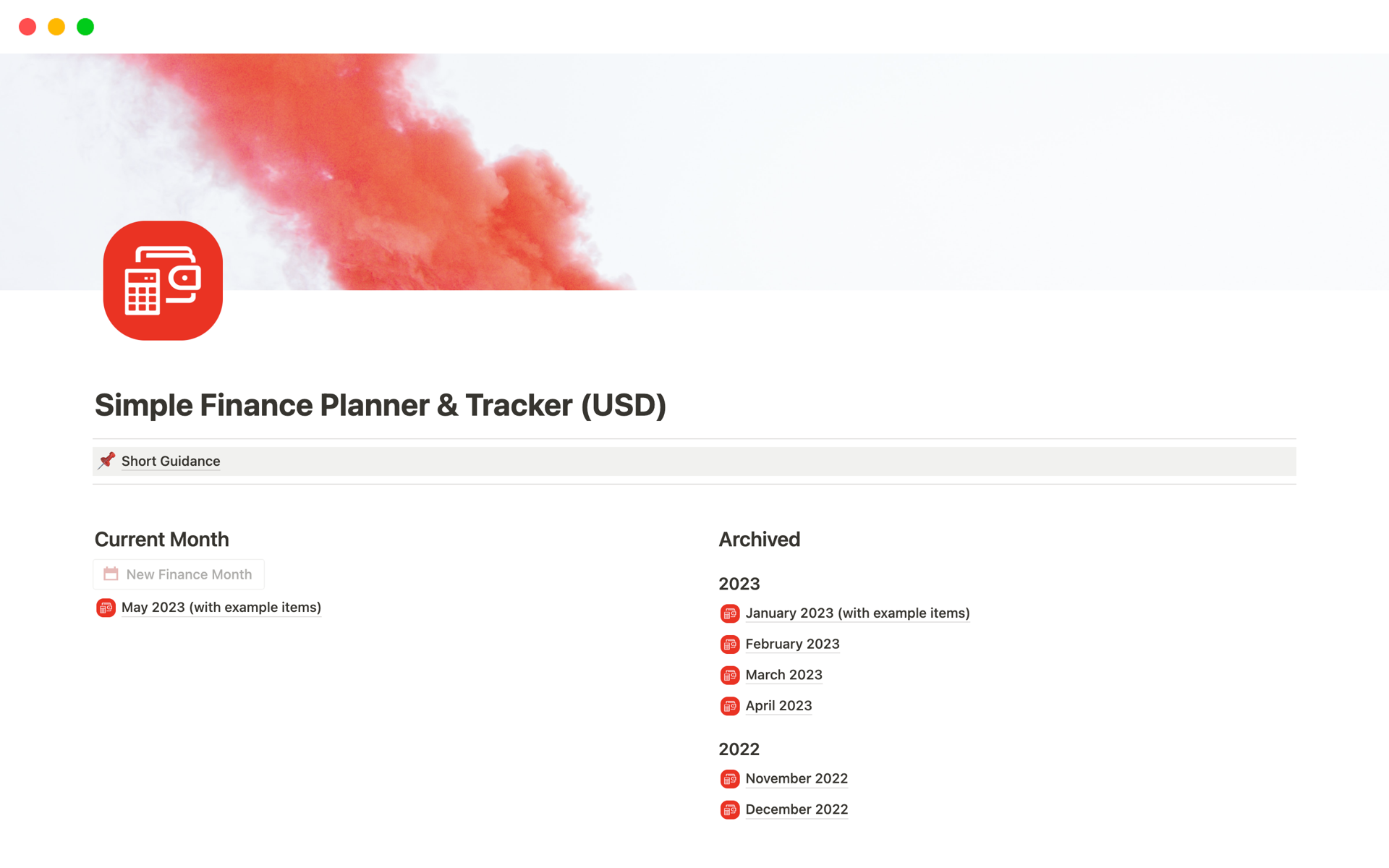 A template preview for Simple Finance Planner & Tracker