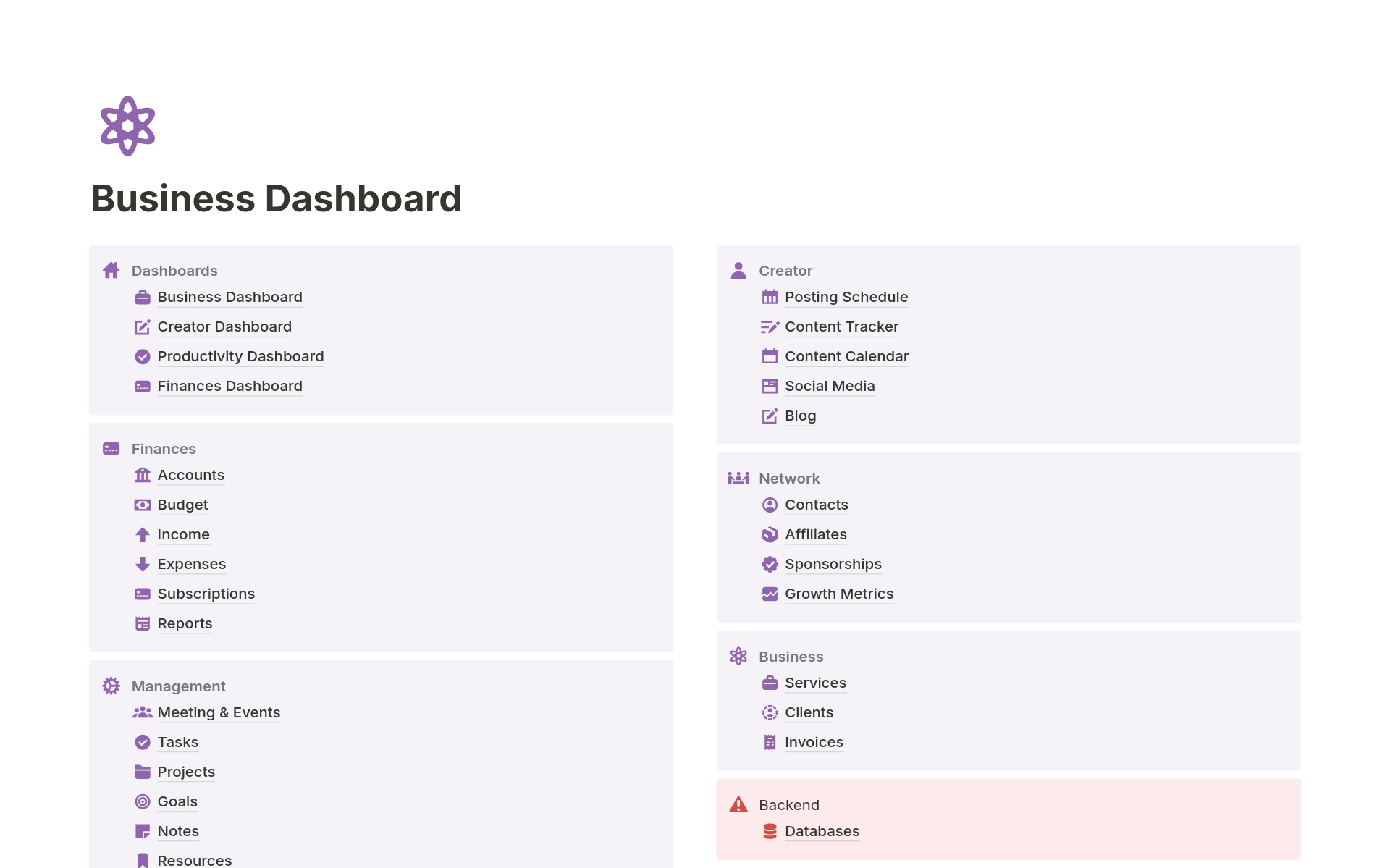 A template preview for Business Dashboard