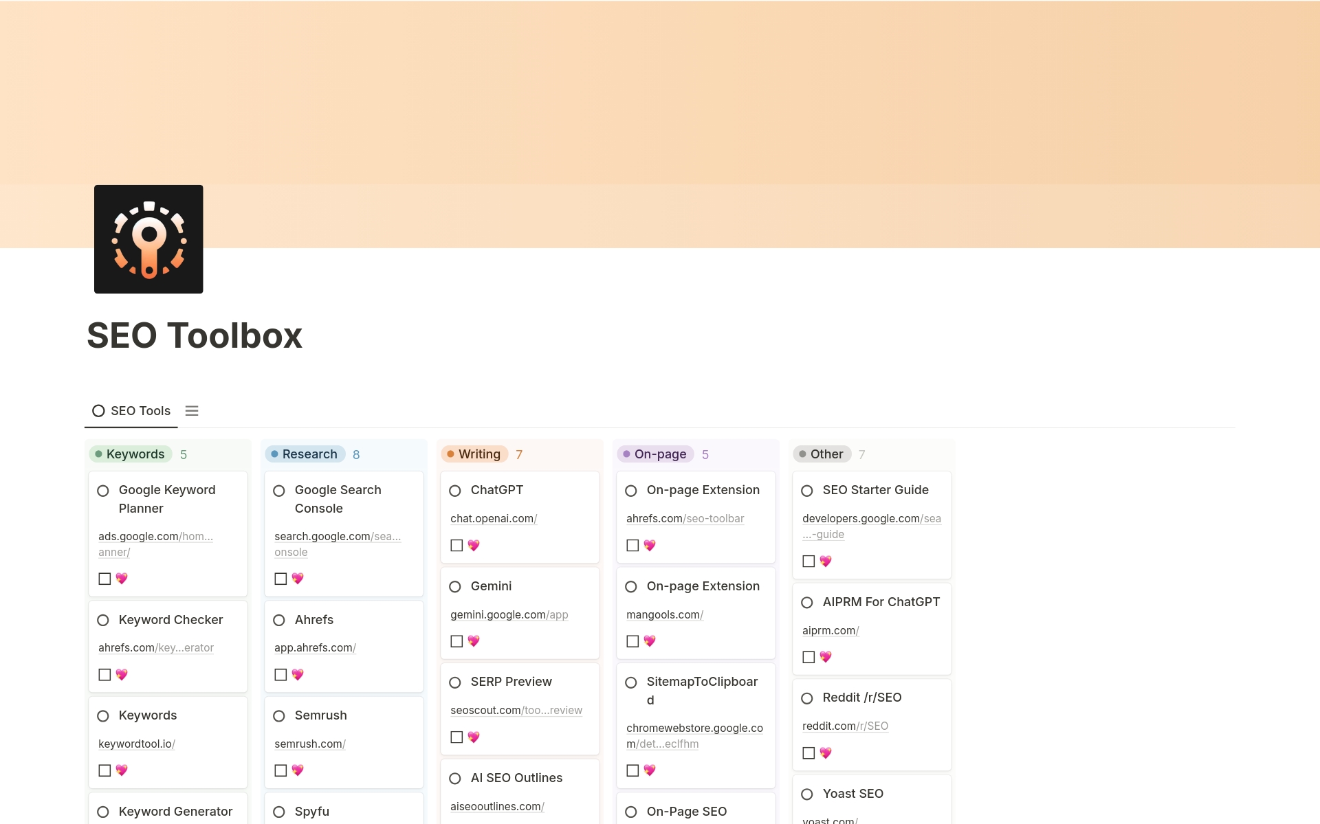 Eine Vorlagenvorschau für SEO Toolbox: Free SEO Tools