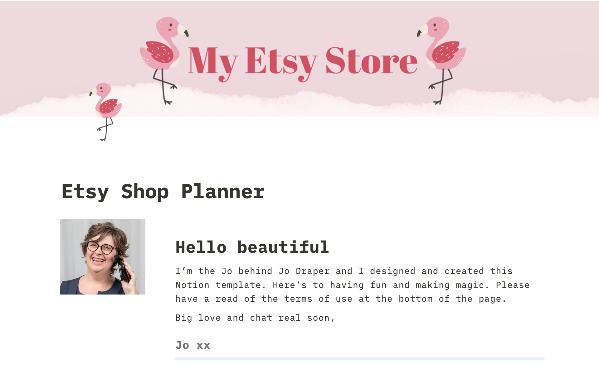 A template preview for Etsy Listings Organiser
