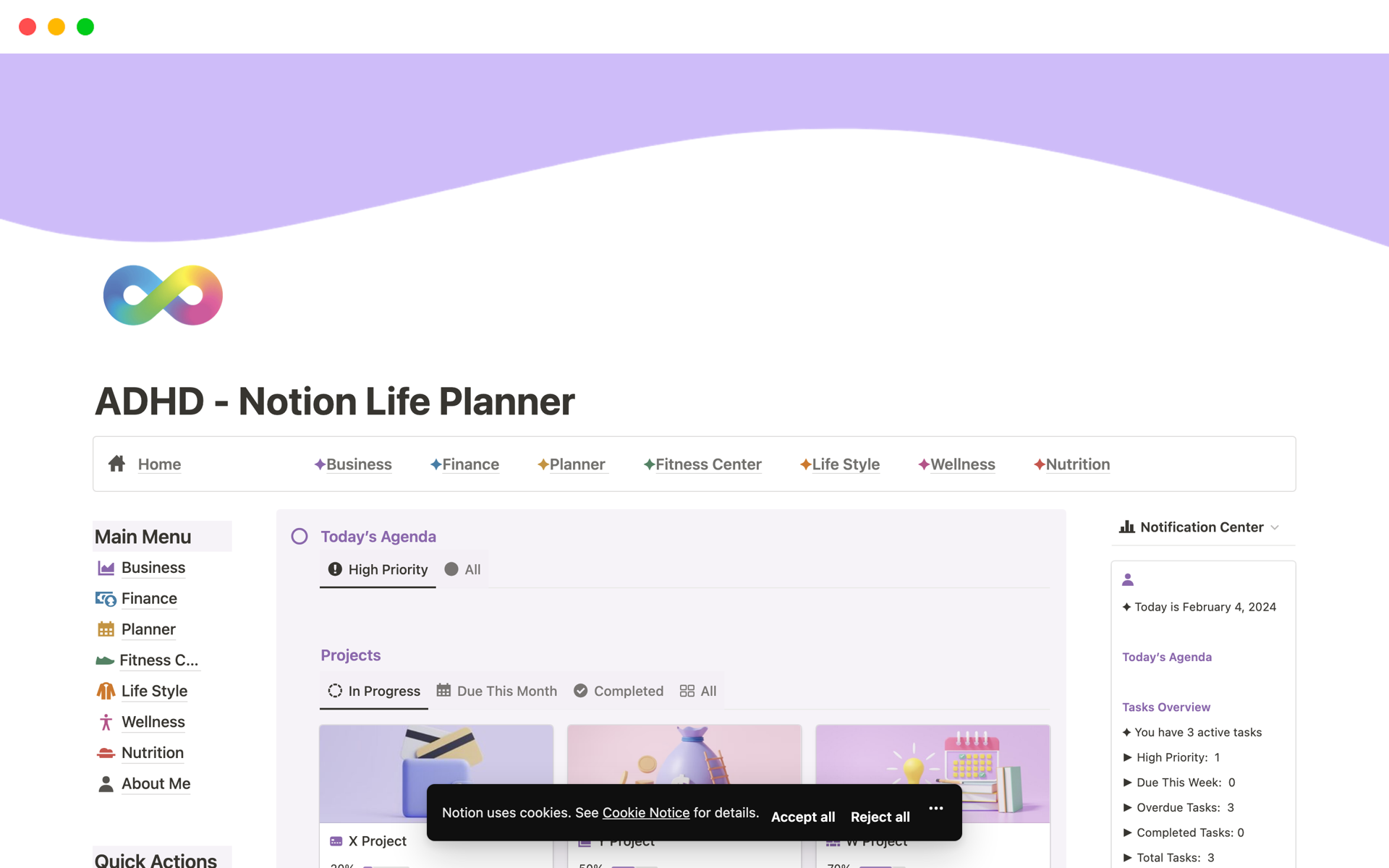 A template preview for ADHD - Ultimate Life Planner