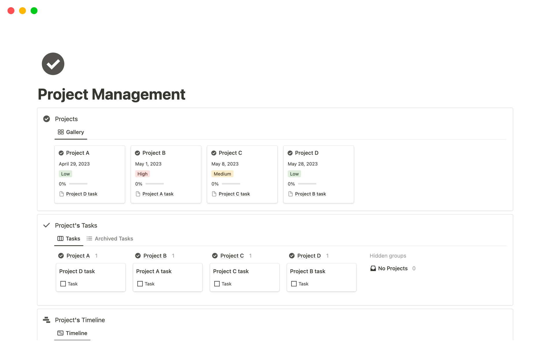 Vista previa de plantilla para Project Management