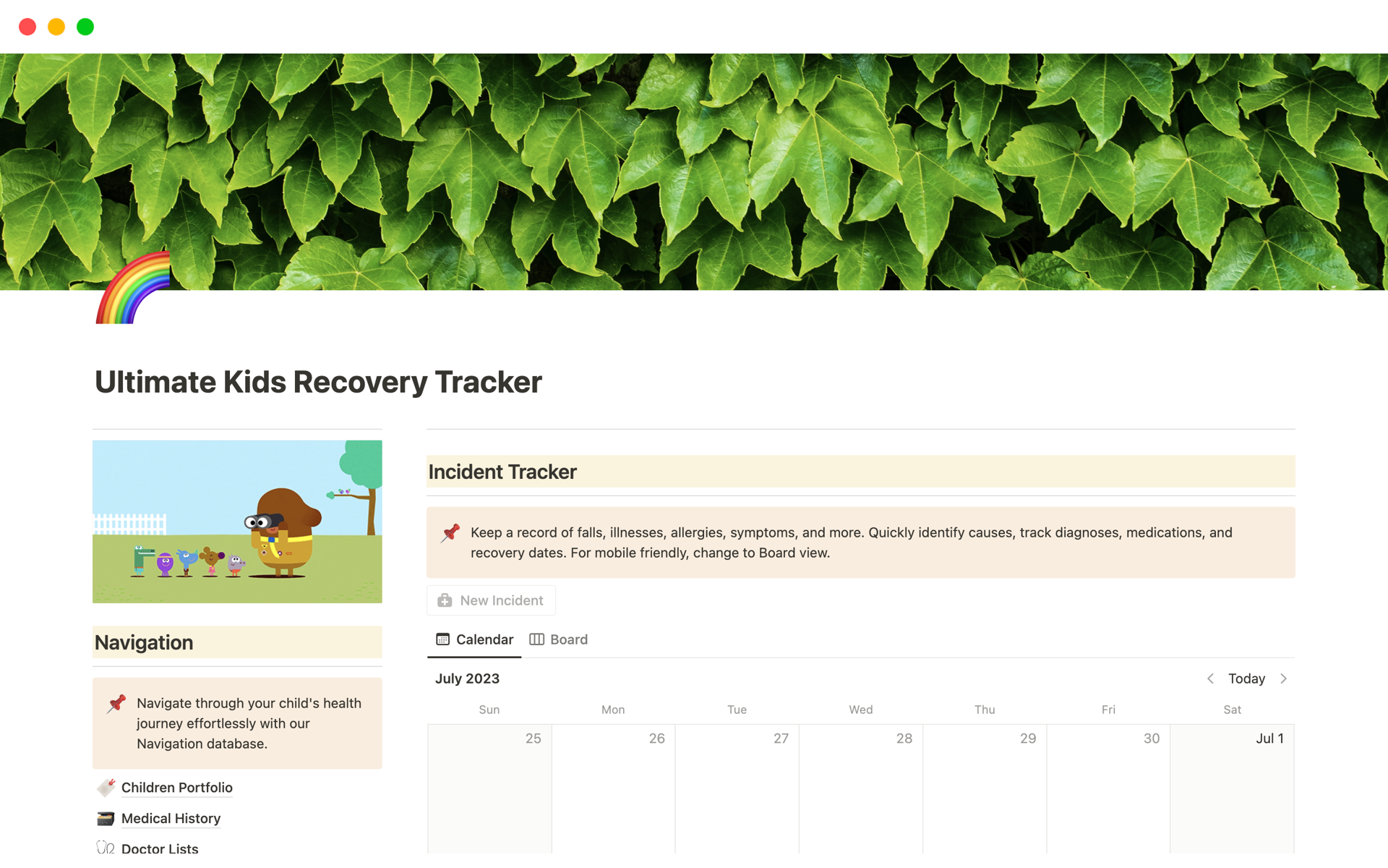 Ultimate Kids Recovery Trackerのテンプレートのプレビュー