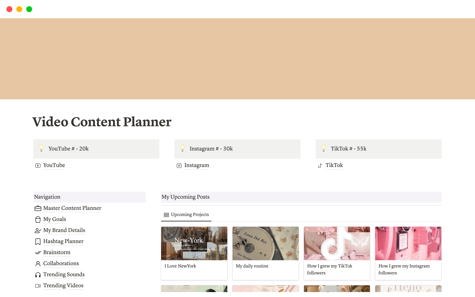 A template preview for Video Content Planner