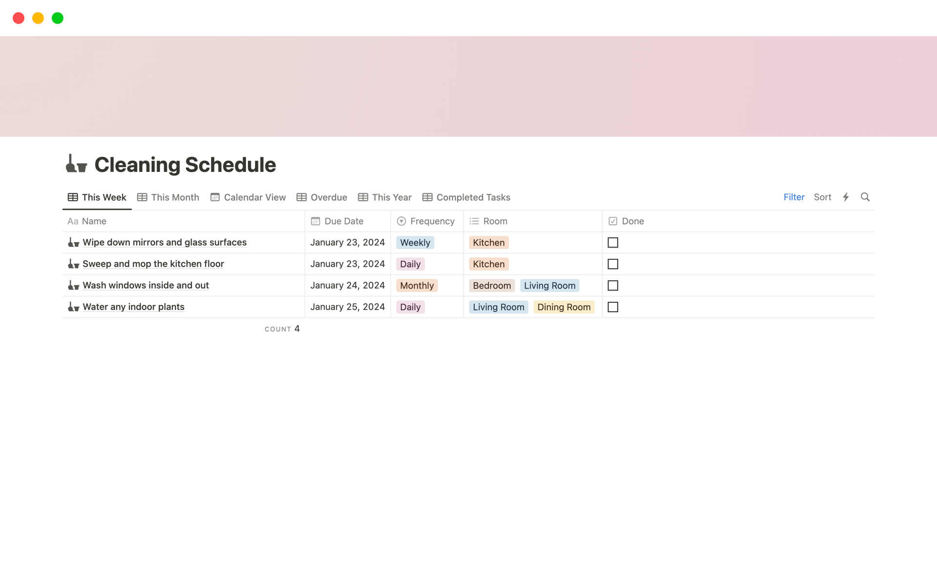 A template preview for Free Cleaning Schedule