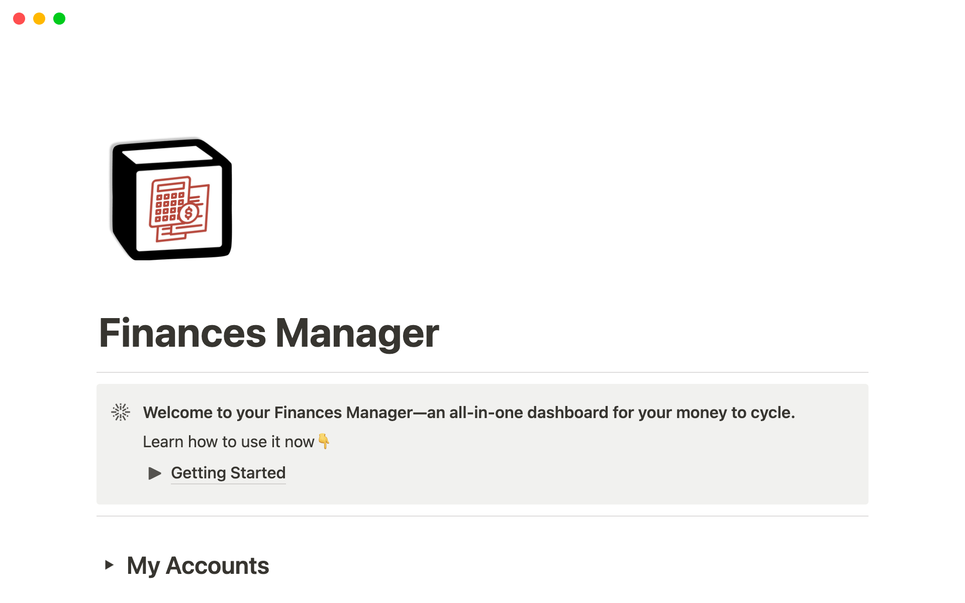 A template preview for Finances Manager