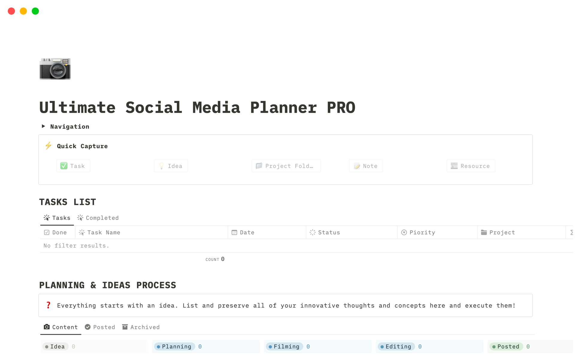Eine Vorlagenvorschau für Ultimate Social Media Planner PRO