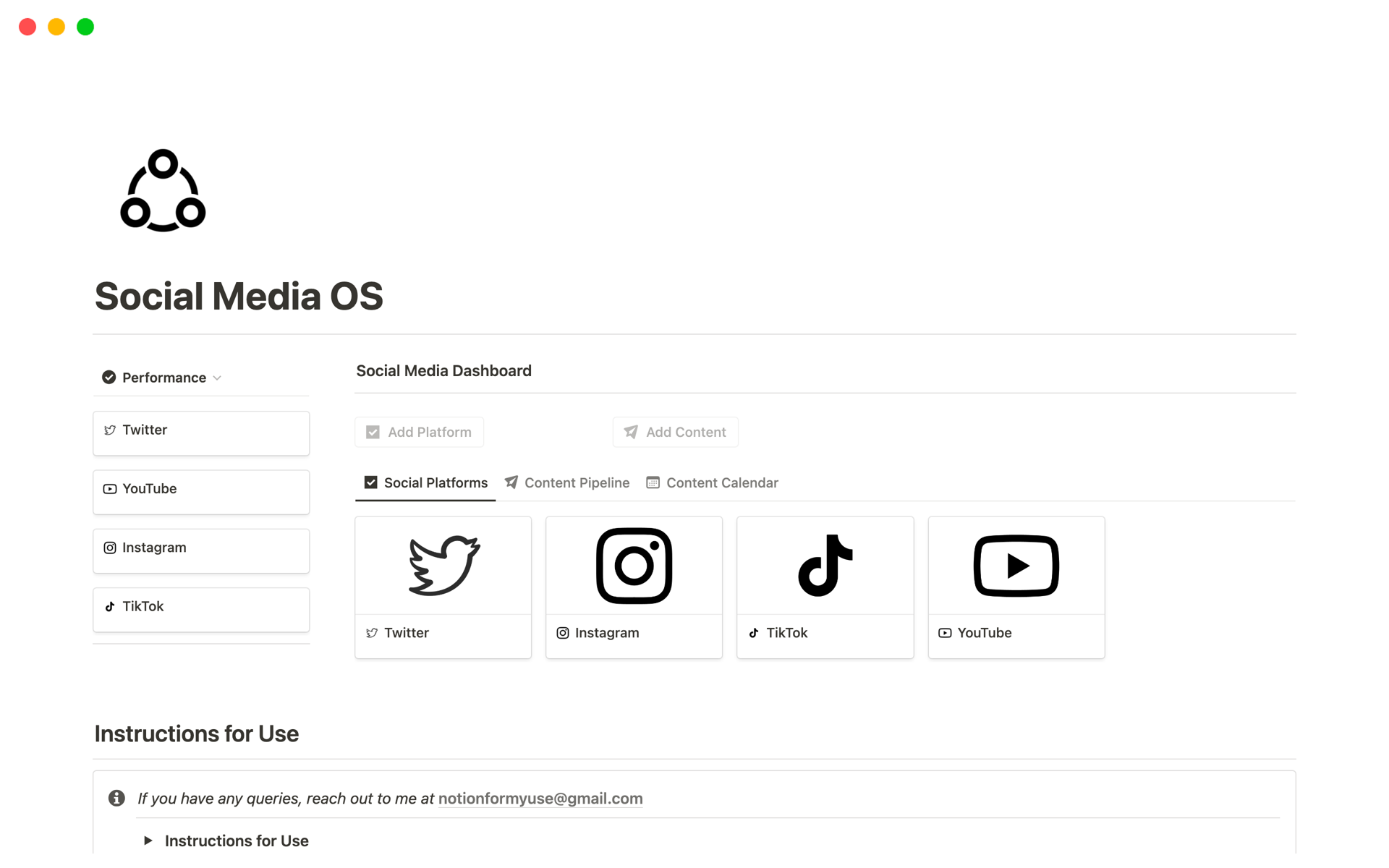 A template preview for Social Media OS