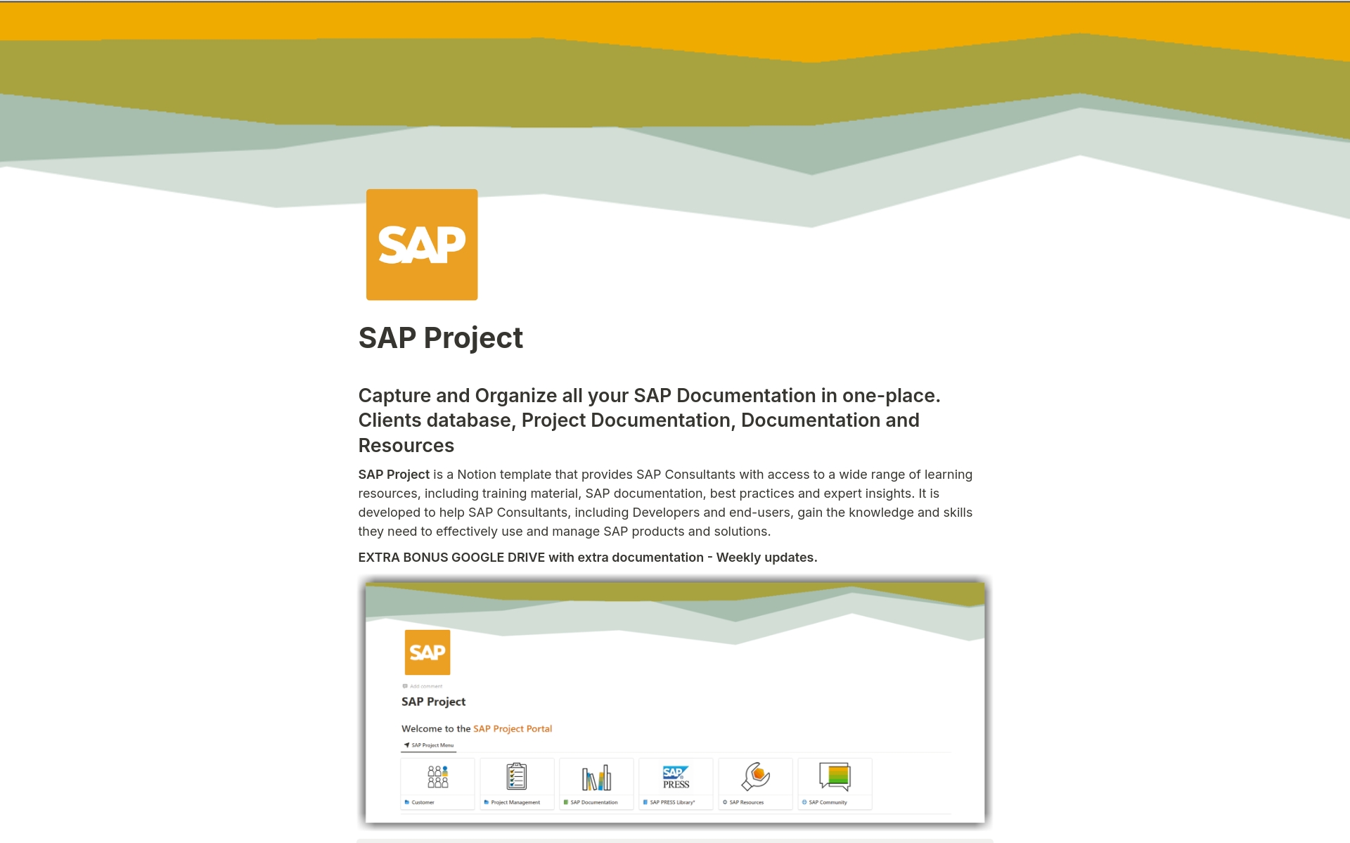 A template preview for SAP Project