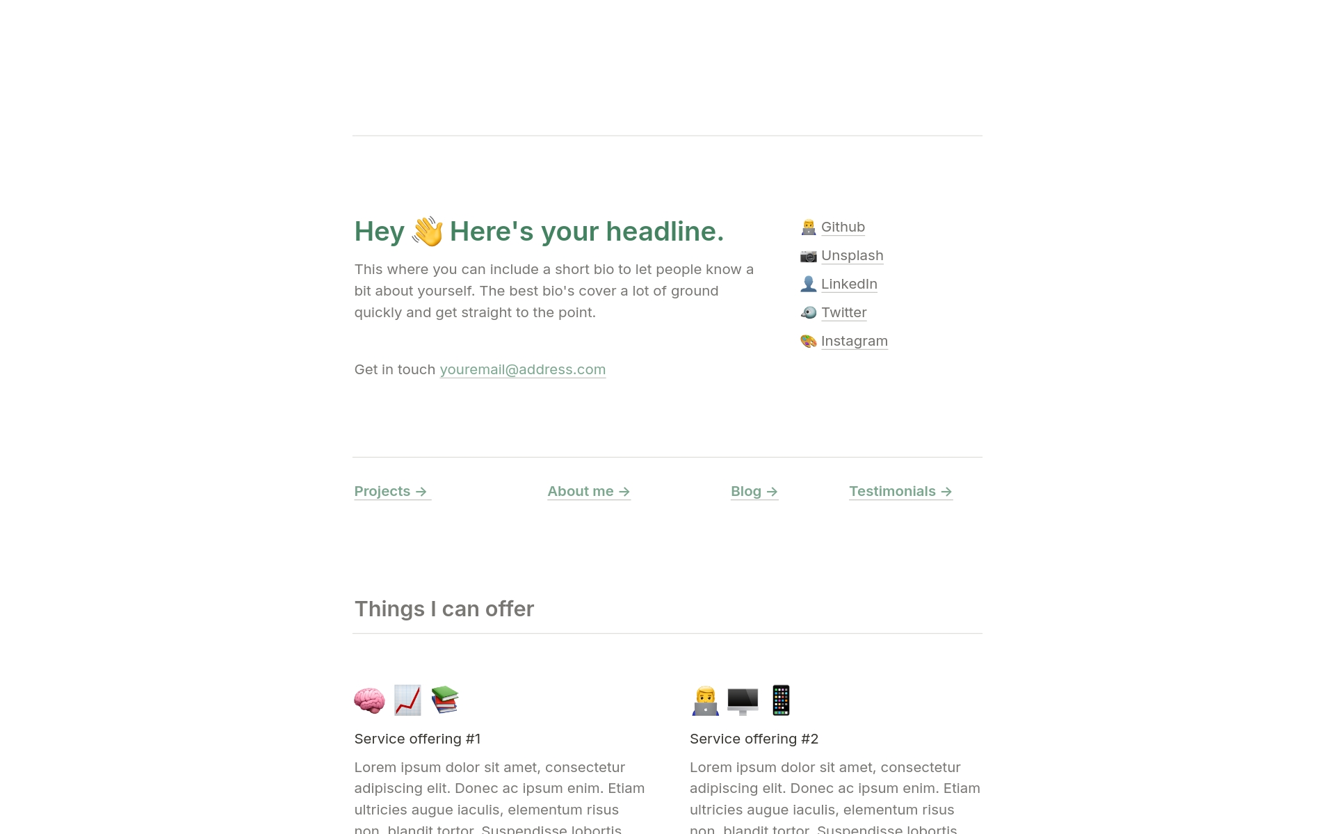 A clean, minimal personal/portfolio site template