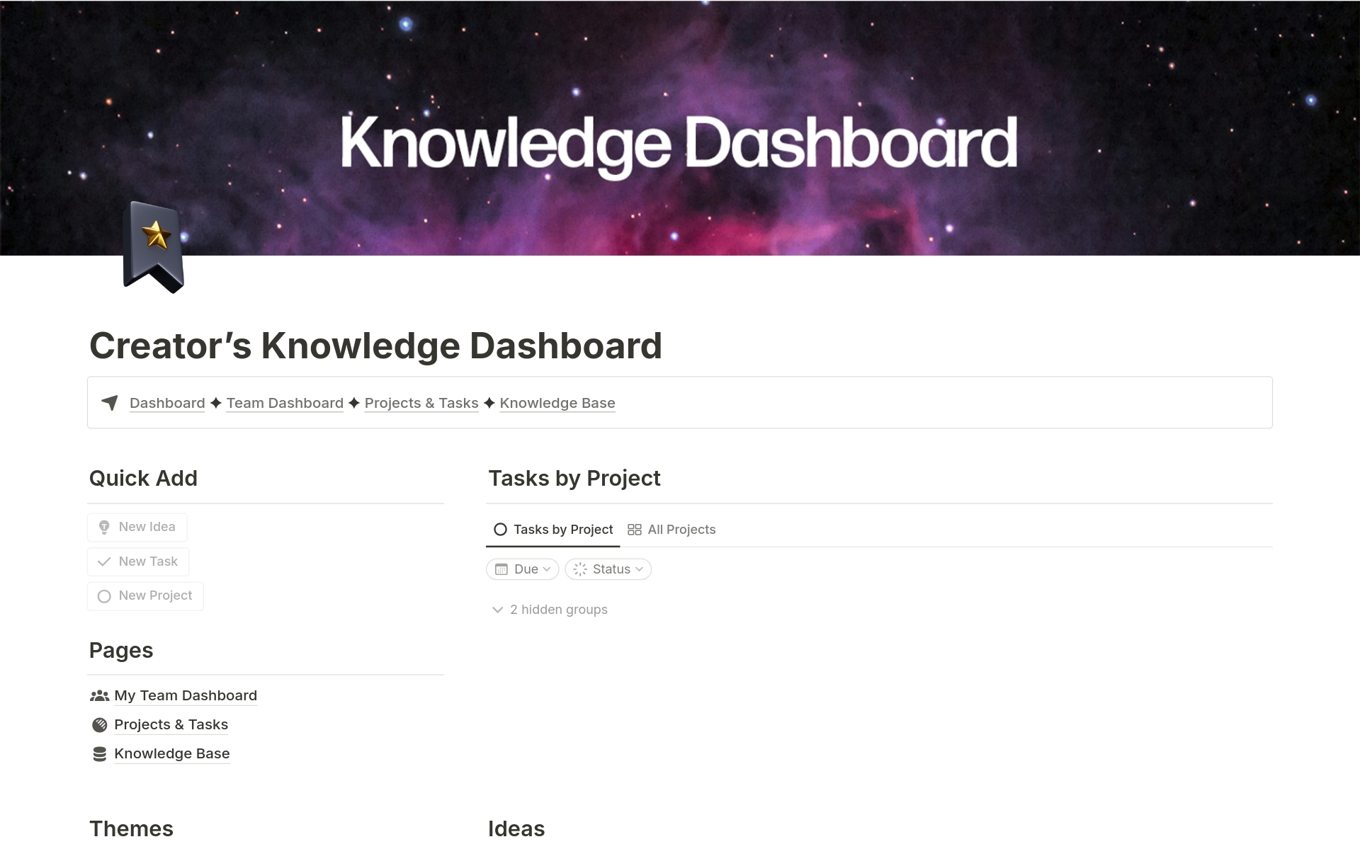 Eine Vorlagenvorschau für Creator's Knowledge Dash (For Teams)