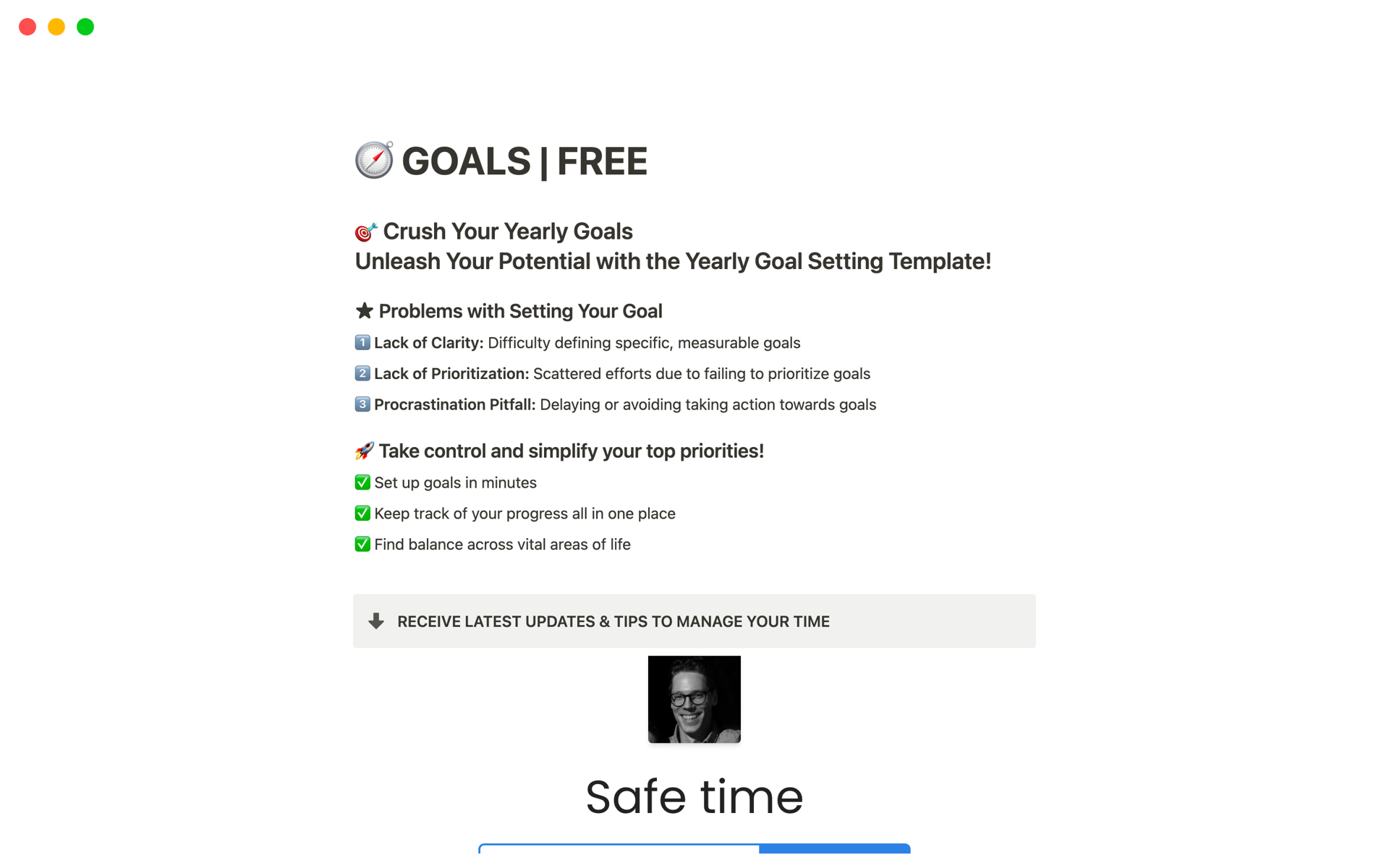 En förhandsgranskning av mallen för 🎯 Goal setting