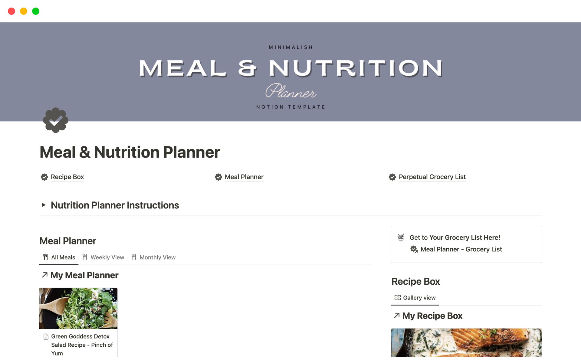 A template preview for Ultimate Meal Planner