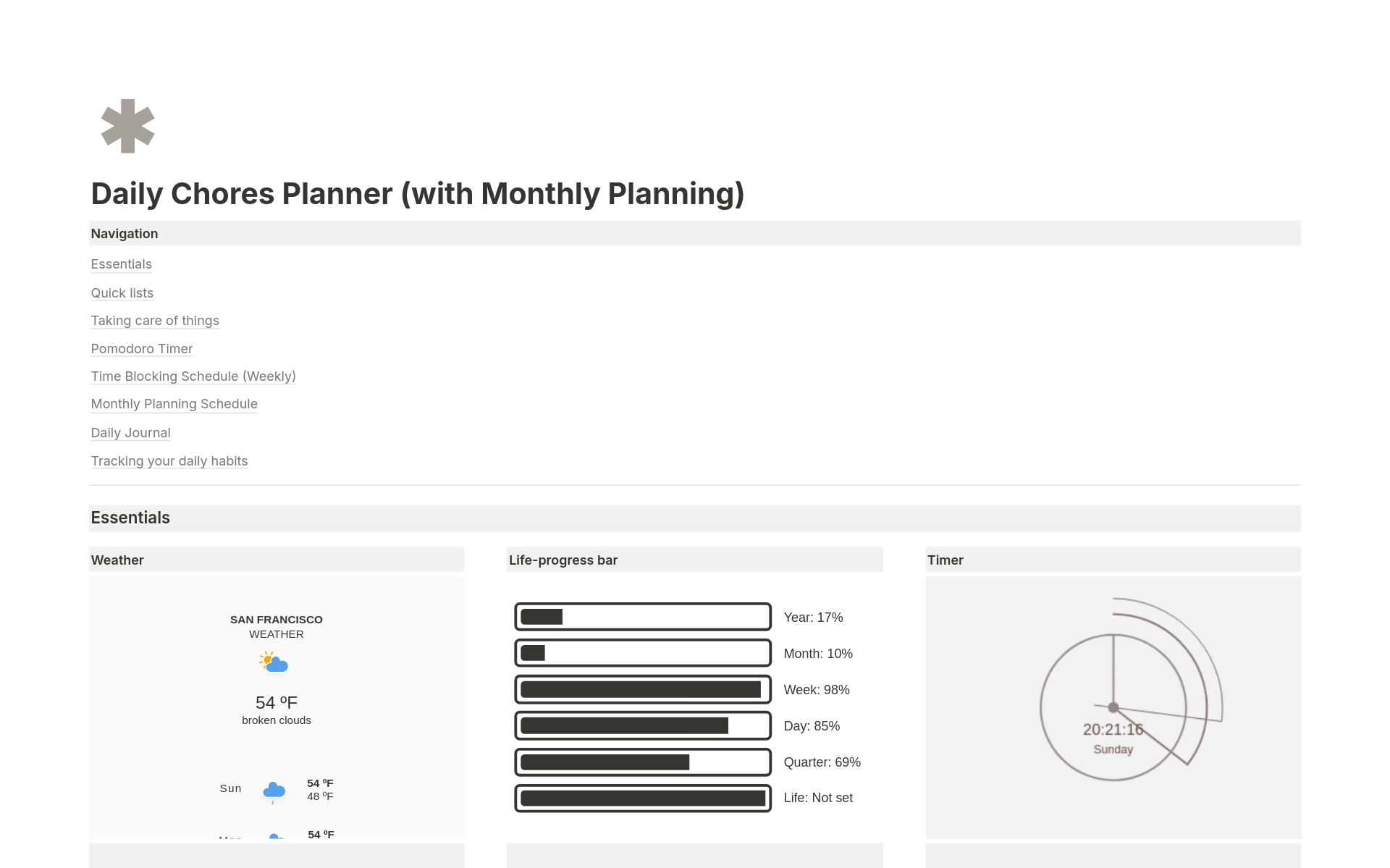 A template preview for Minimal Daily Chores Planner