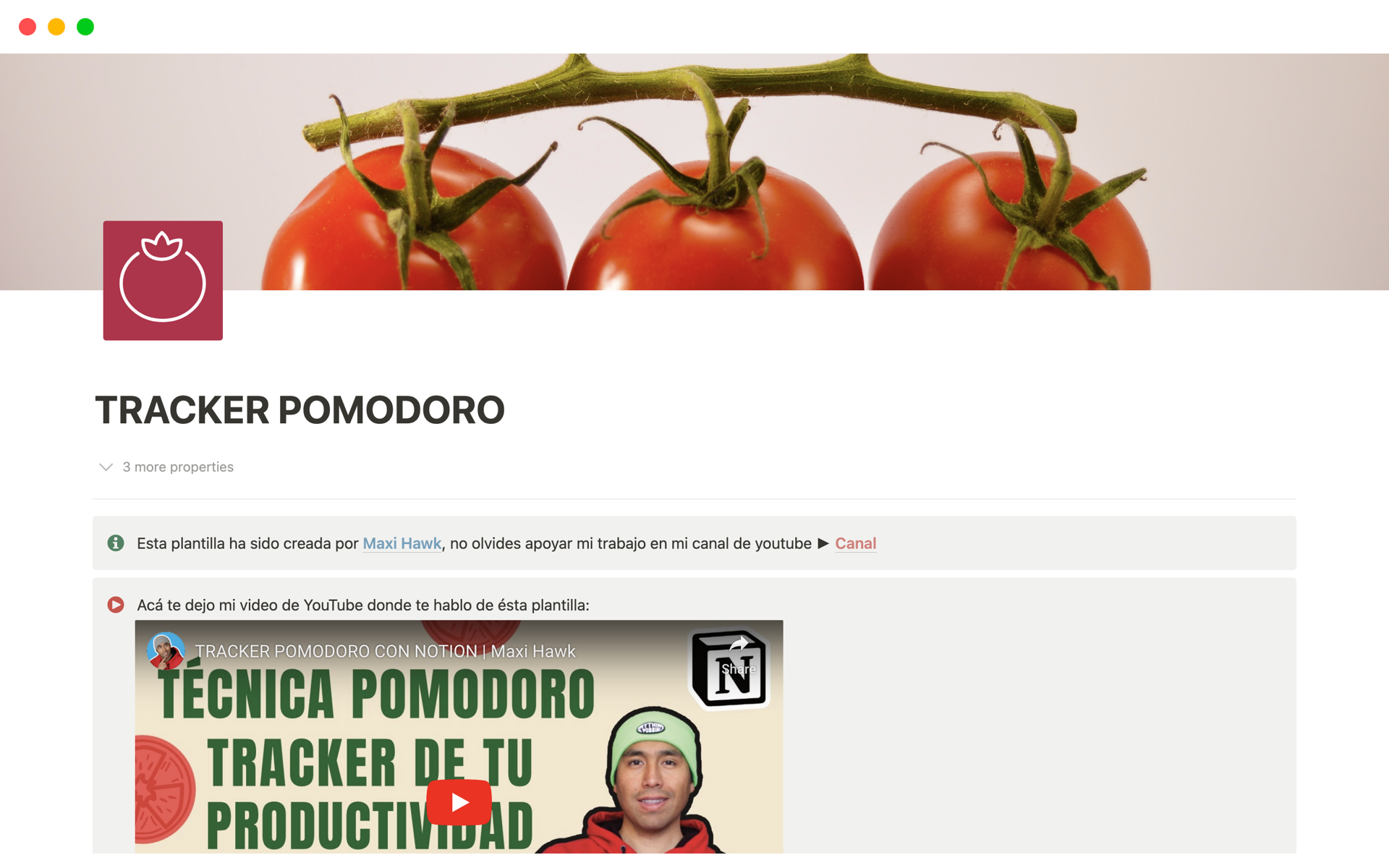 A template preview for TRACKER POMODORO