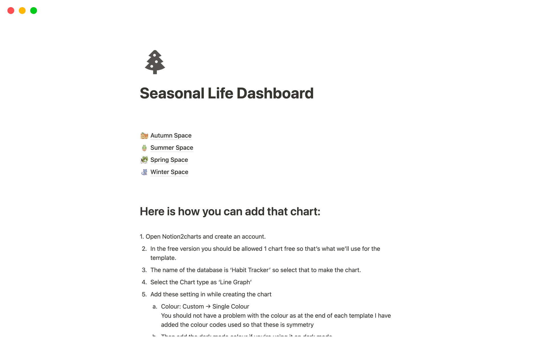 A template preview for Seasonal Life Dashboard