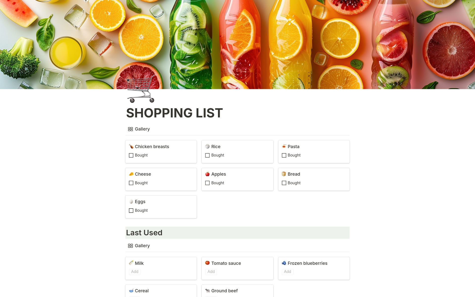 A template preview for SHOPPING LIST