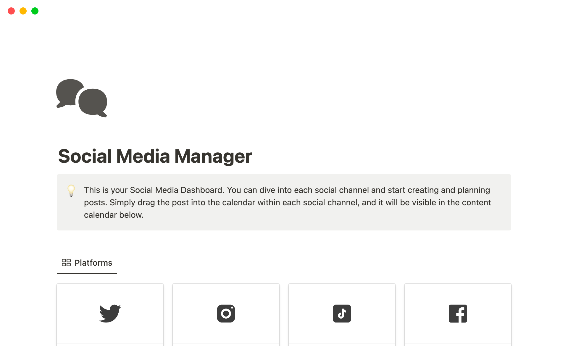 Vista previa de una plantilla para Social Media Manager