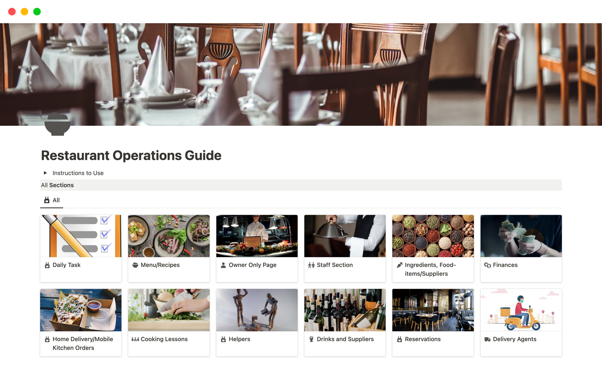 A template preview for Restaurant Operations Guide