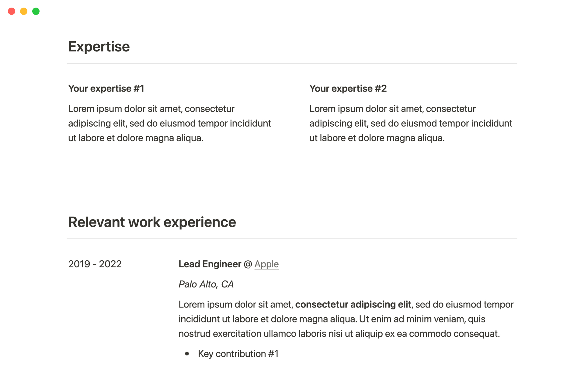Build a minimalistic, one-page resume website on Notion in minutes without any external tools or services.