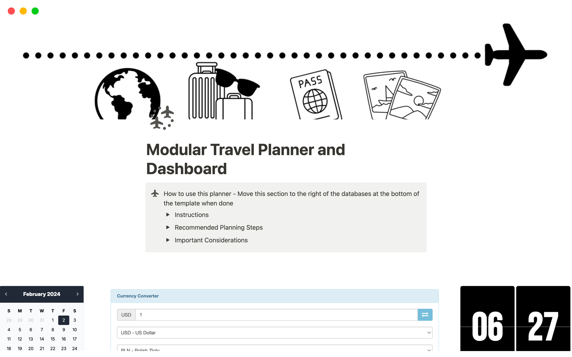 A template preview for Modular Travel Planner and Dashboard
