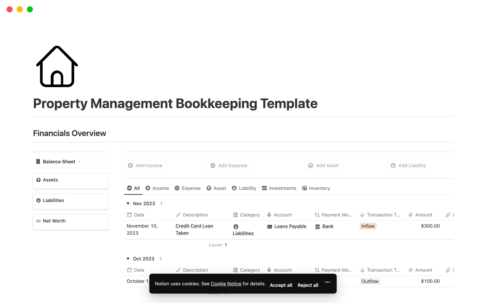 Property Management Bookkeeping Notion Template