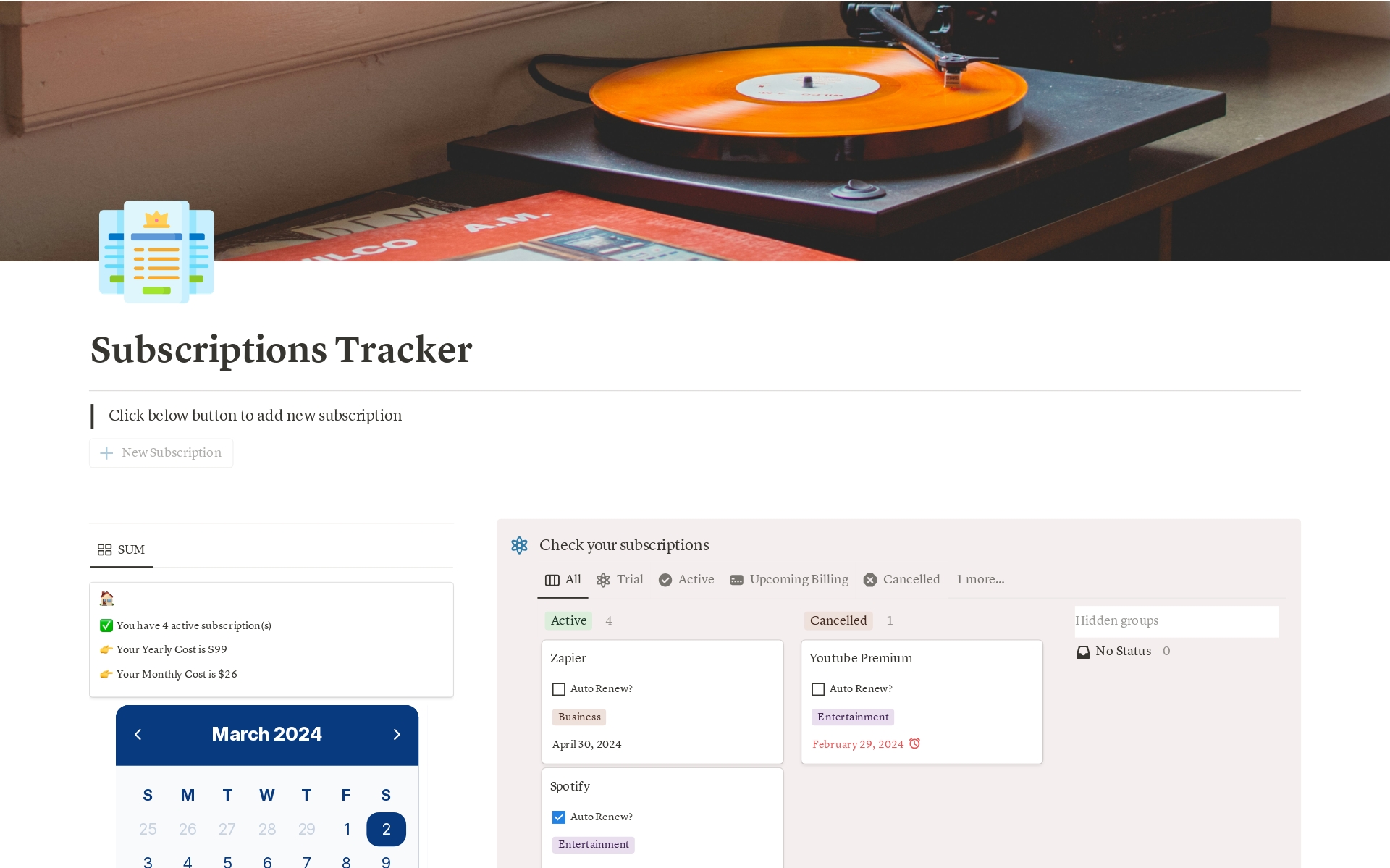 This easy-to-use template helps you track all of your subscriptions in one place, so you can easily see where your money is going. You can also set up reminders for upcoming payments, so you never miss a bill again.
