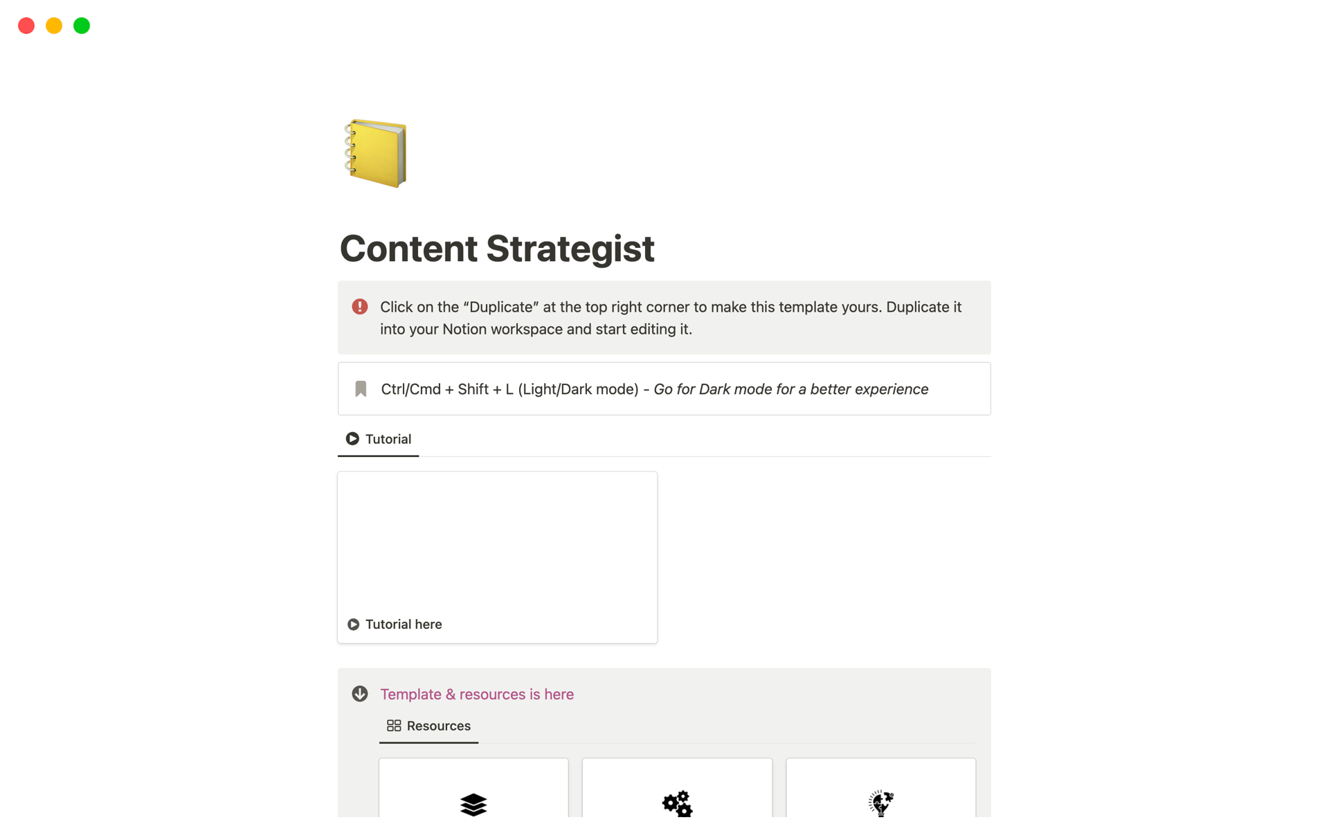 A template preview for Content Strategist + Creative pack