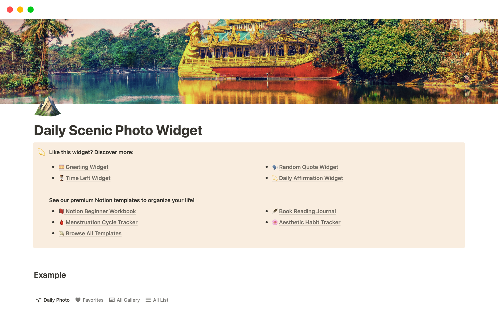 A template preview for Daily Scenic Photo Widget