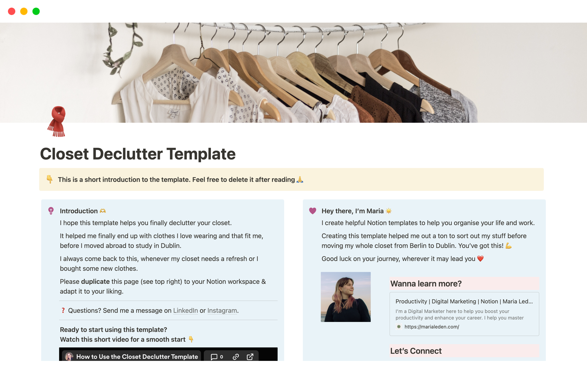 The closet declutter template allows you to sort through and label each clothing item, to decide what to keep and what to give up.
