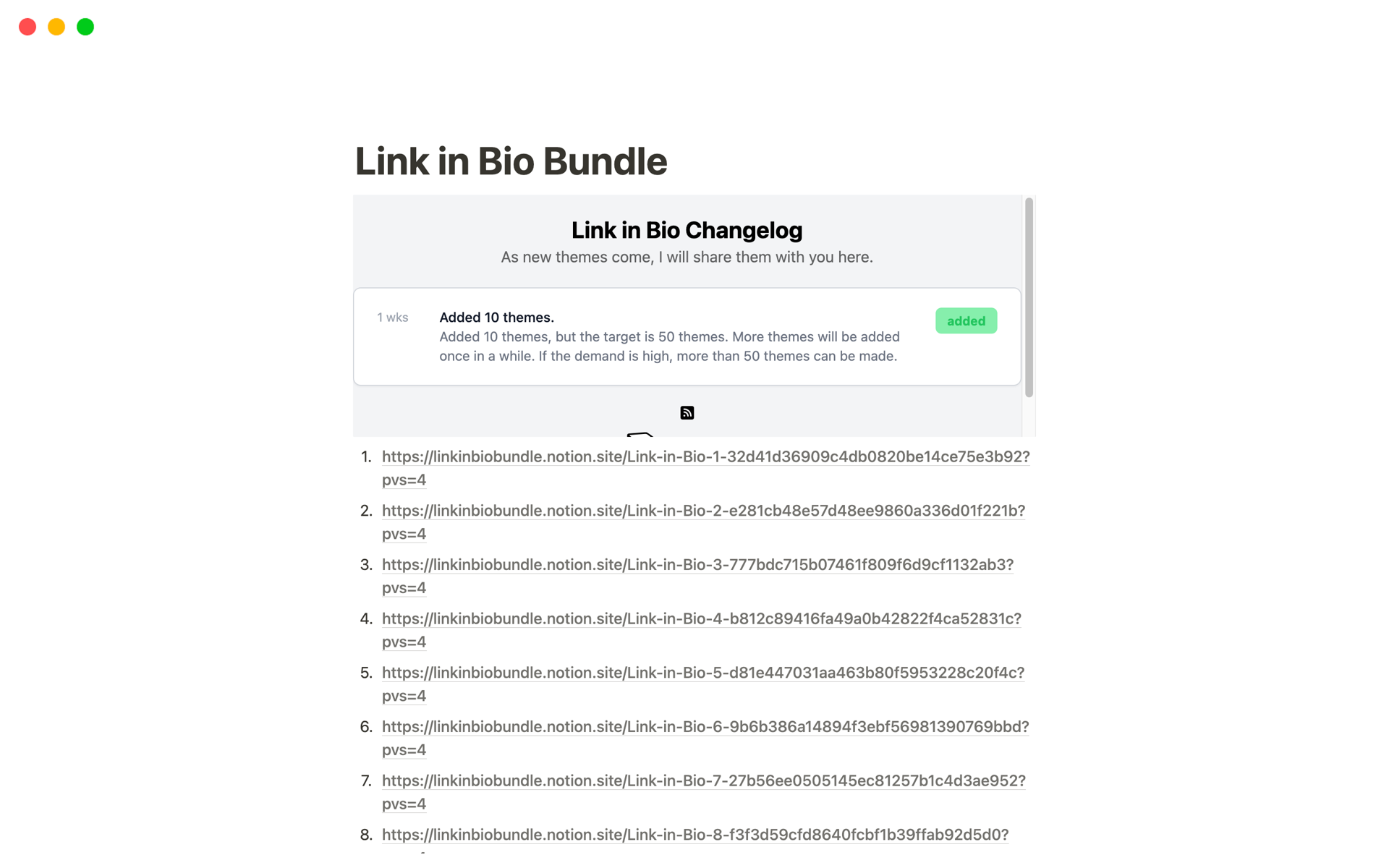 En förhandsgranskning av mallen för Link in Bio Bundle