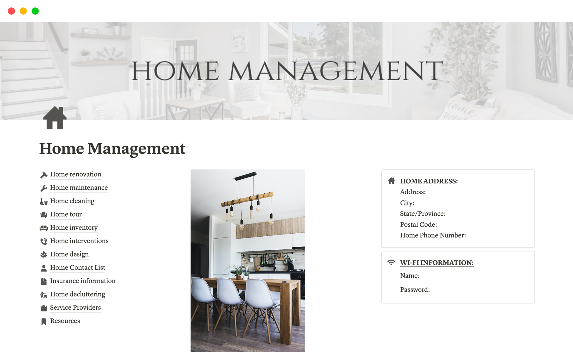 A template preview for Home Management Planner