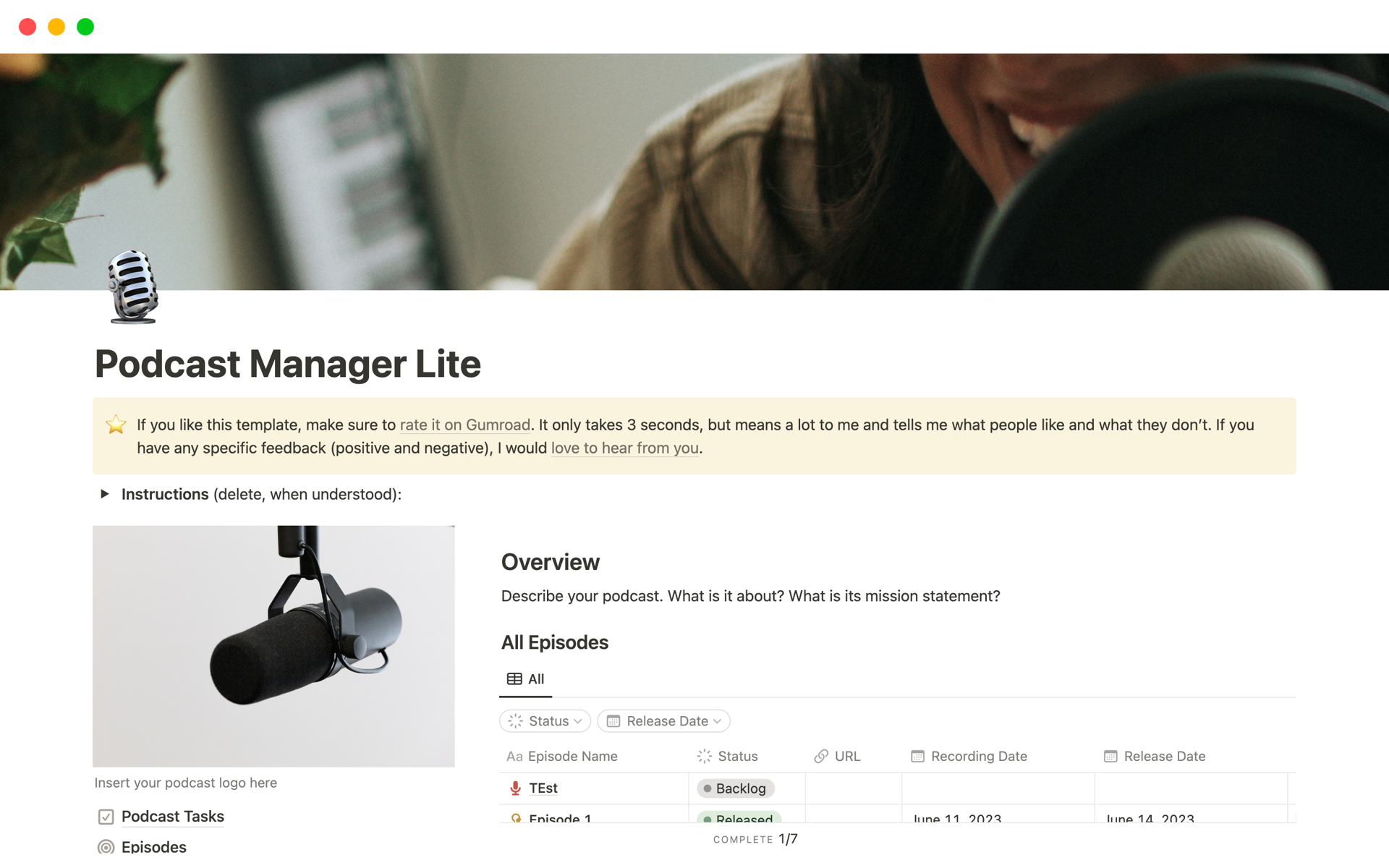 A template preview for Podcast Manager Lite