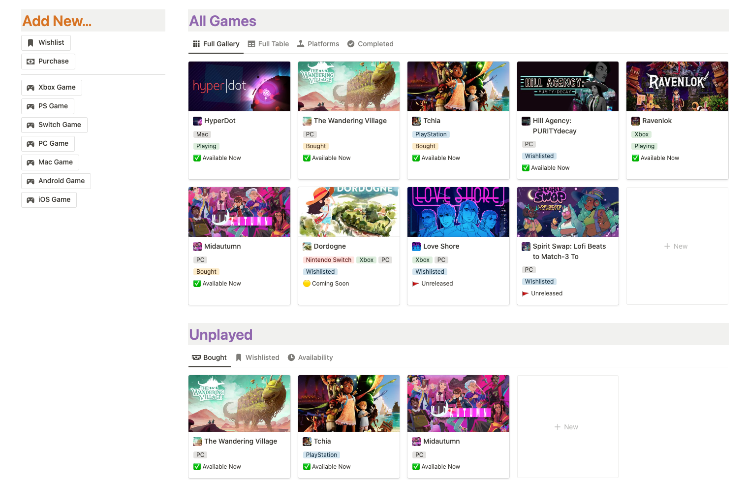 Backlog Buddy Video Game Tracker by DnA Creative Notion Template