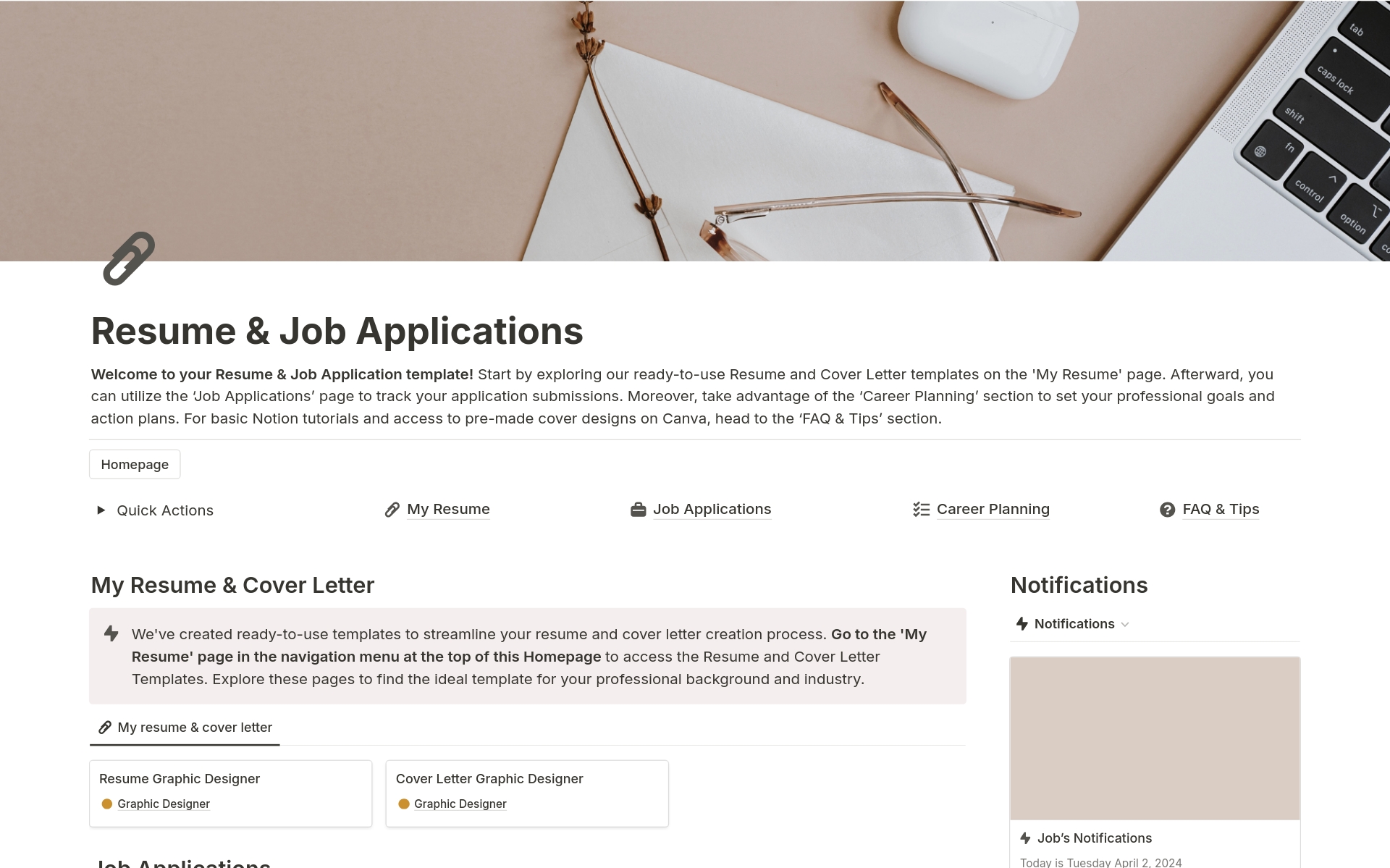 Resume, Job Application Tracker, Career Planningのテンプレートのプレビュー