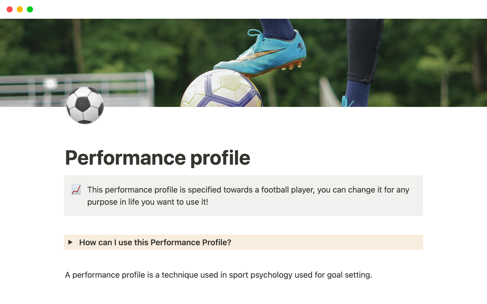 A template preview for Performance Profile