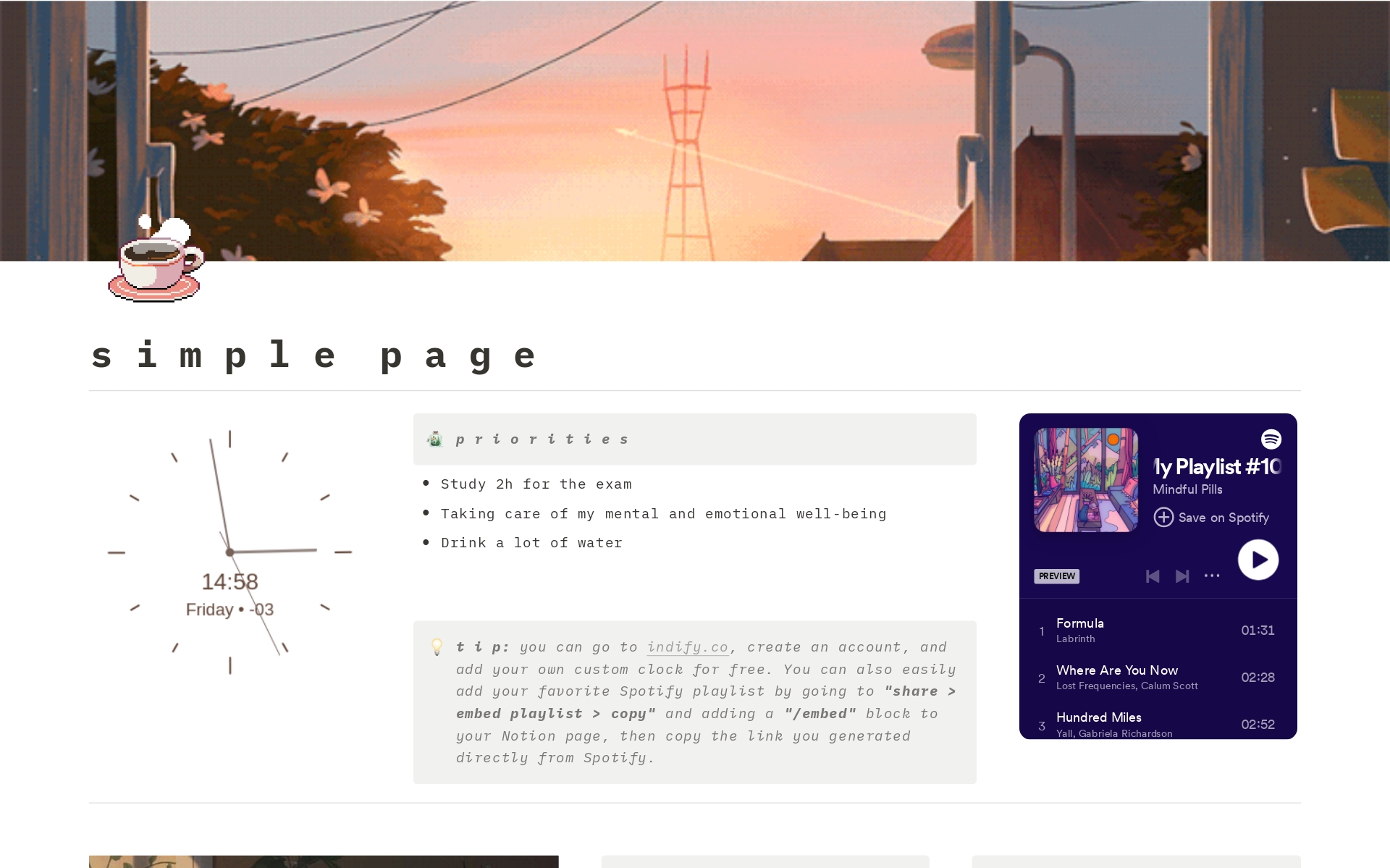 A template preview for Simple To-Do Page