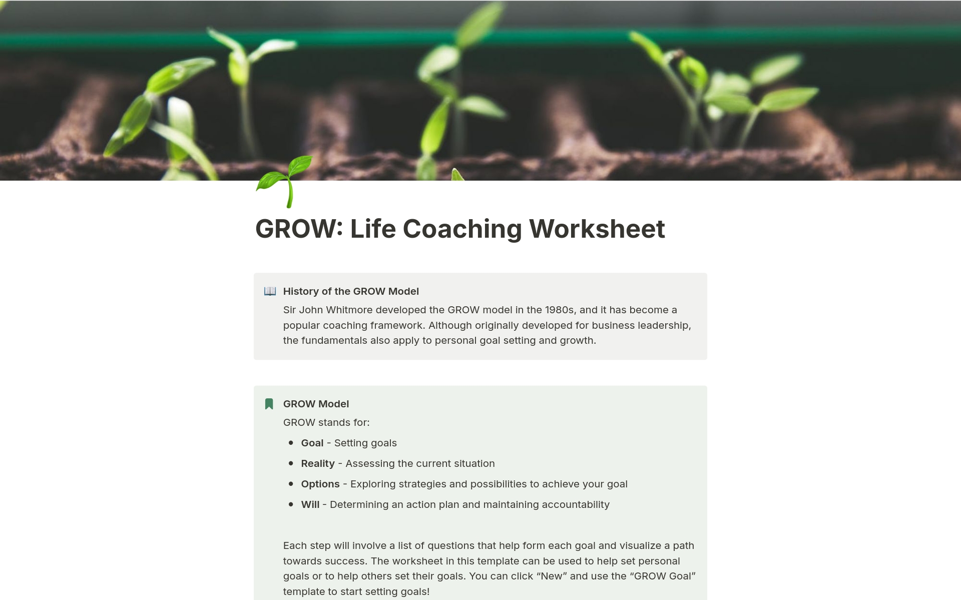 Aperçu du modèle de Life Coaching Worksheet: Setting GROW Goals