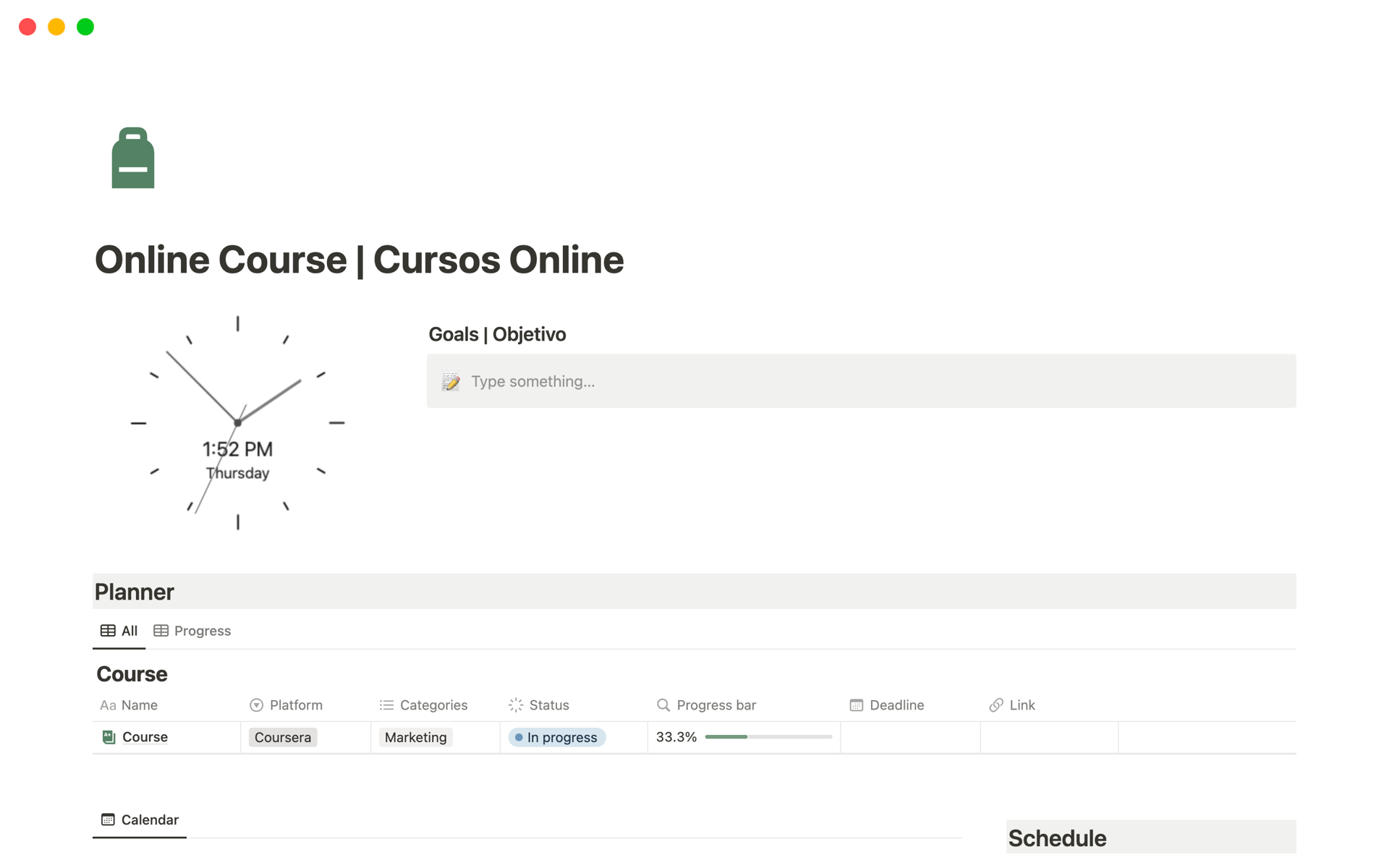 This template will enable you to organize and optimize your online learning experiences