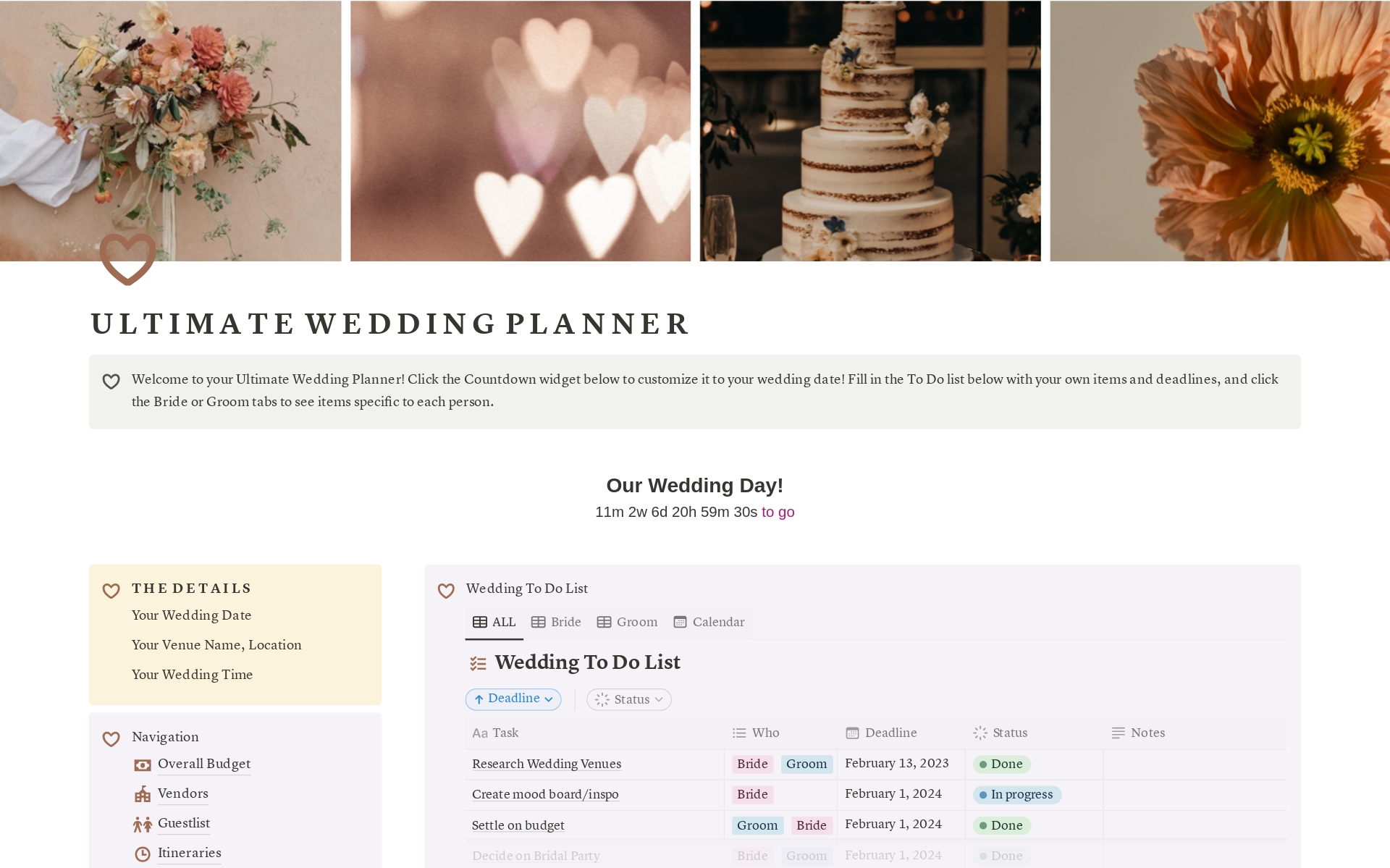 A template preview for Ultimate Wedding Planner