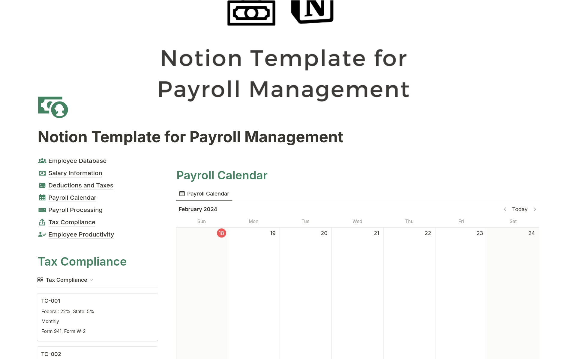 Vista previa de plantilla para Payroll Management