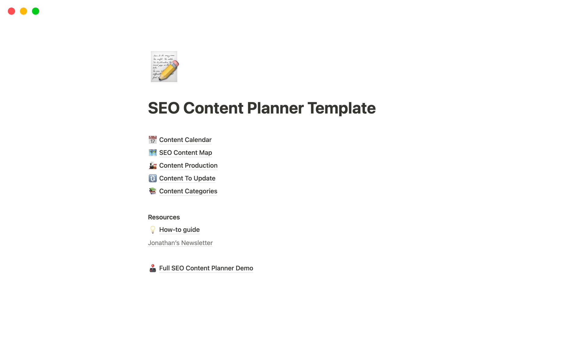 A template preview for SEO Content Planner & Calendar