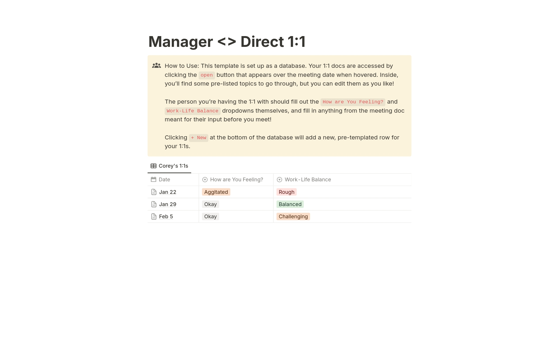 A template preview for Manager <> Direct 1:1