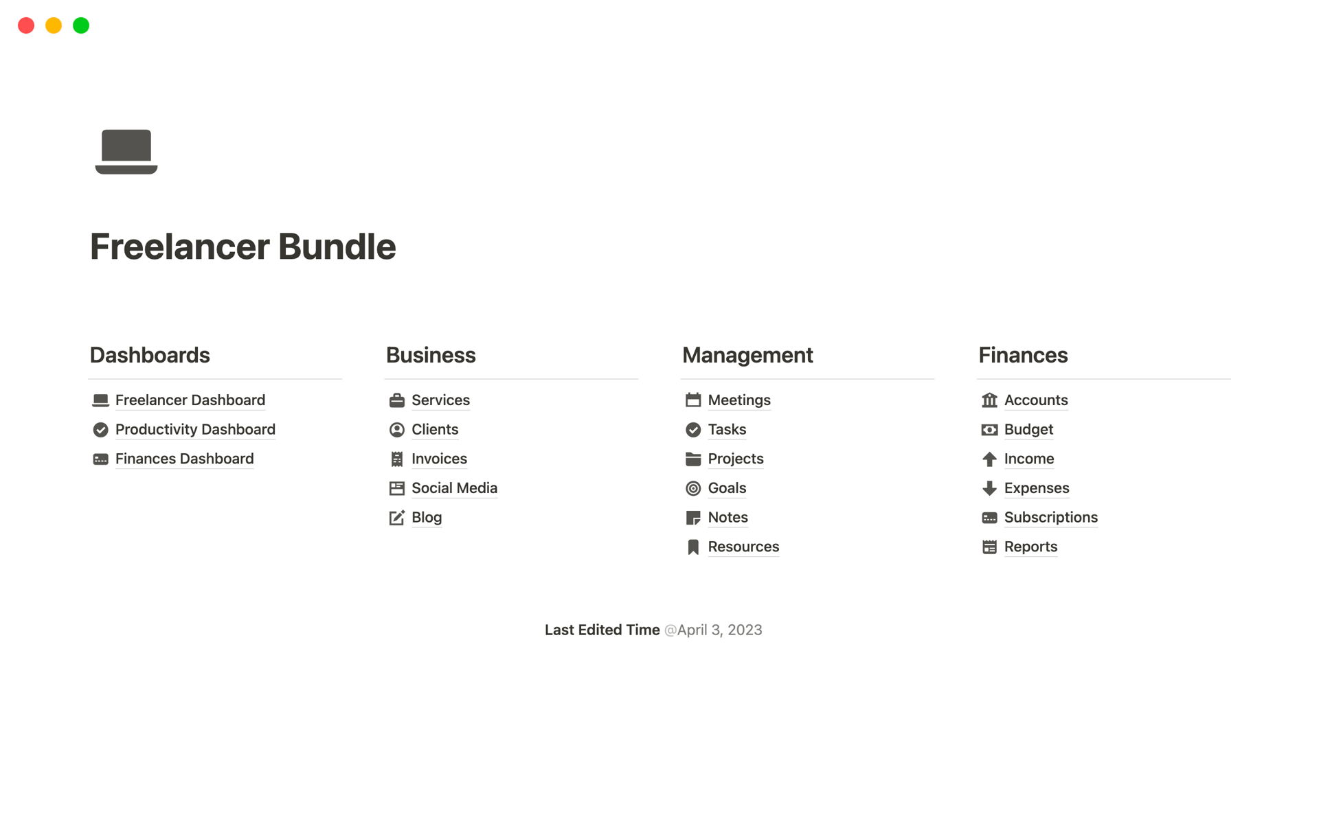 A template preview for Freelancer Bundle