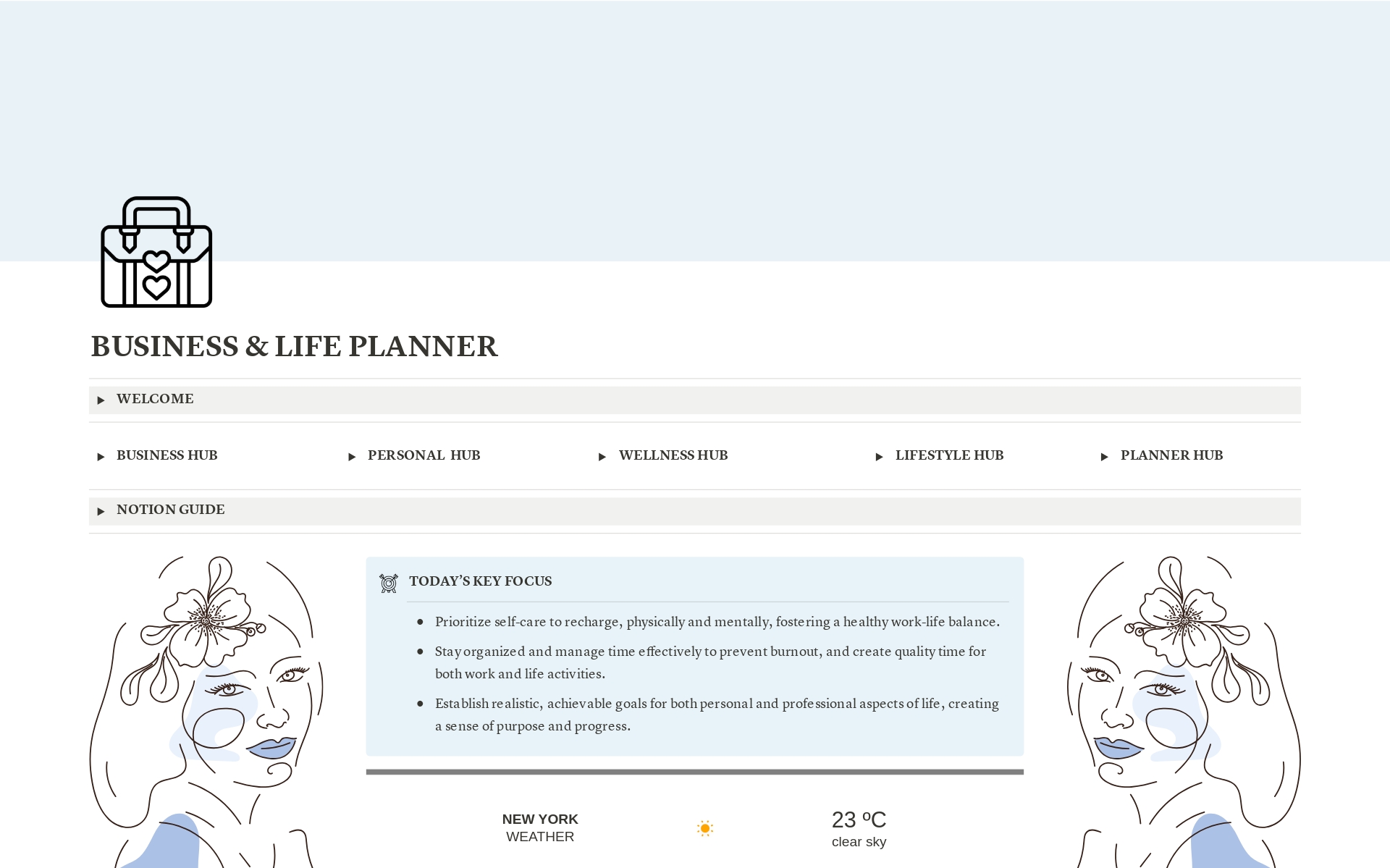 Eine Vorlagenvorschau für Blue Business & Life Planner