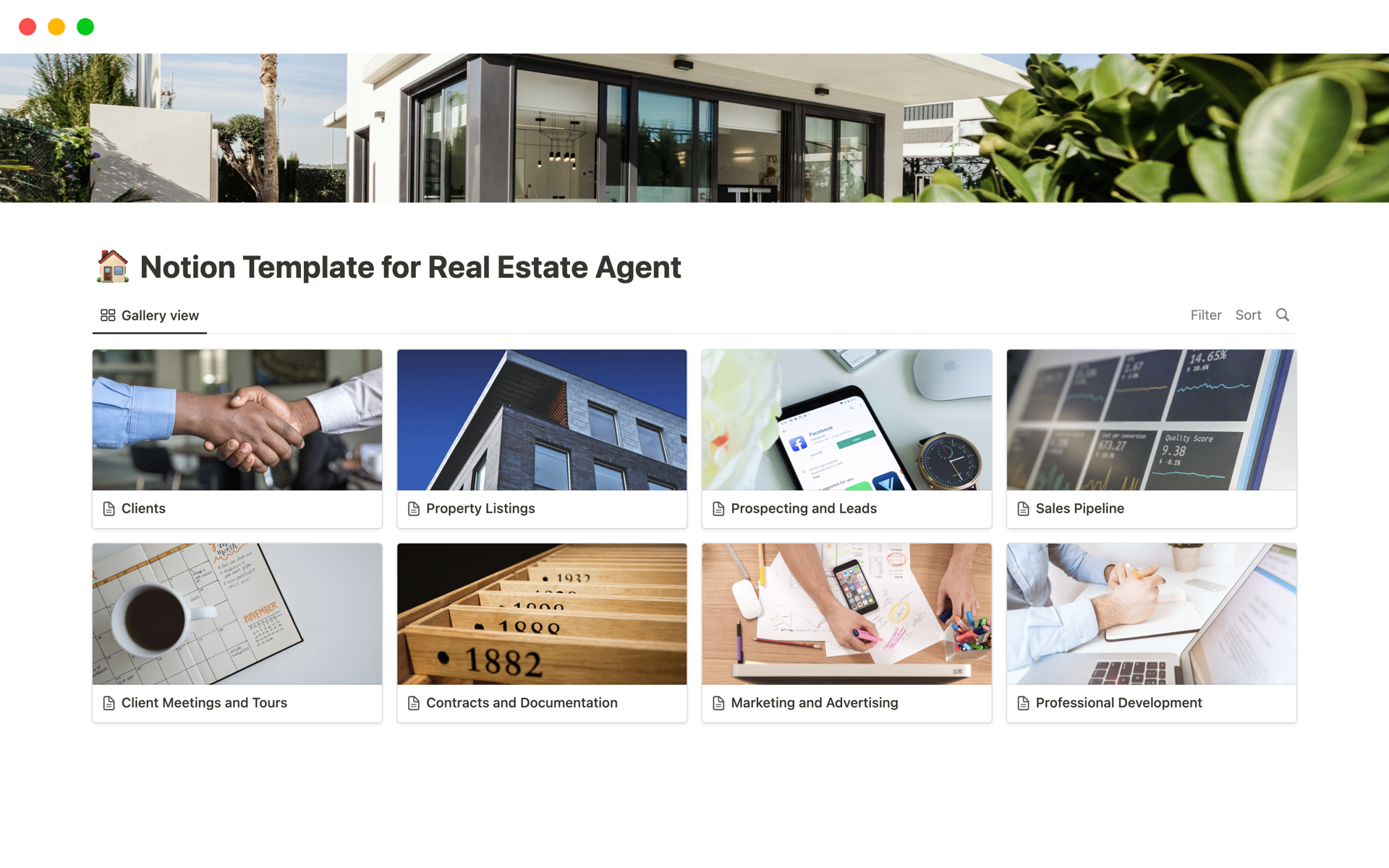 A template preview for Notion Template for Real Estate Agent