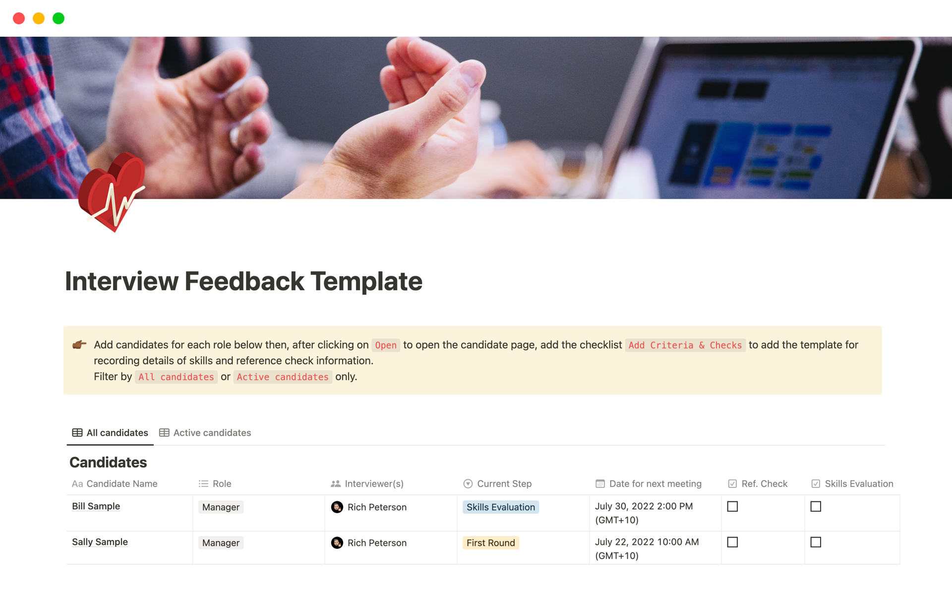 A template preview for Interview Feedback Template