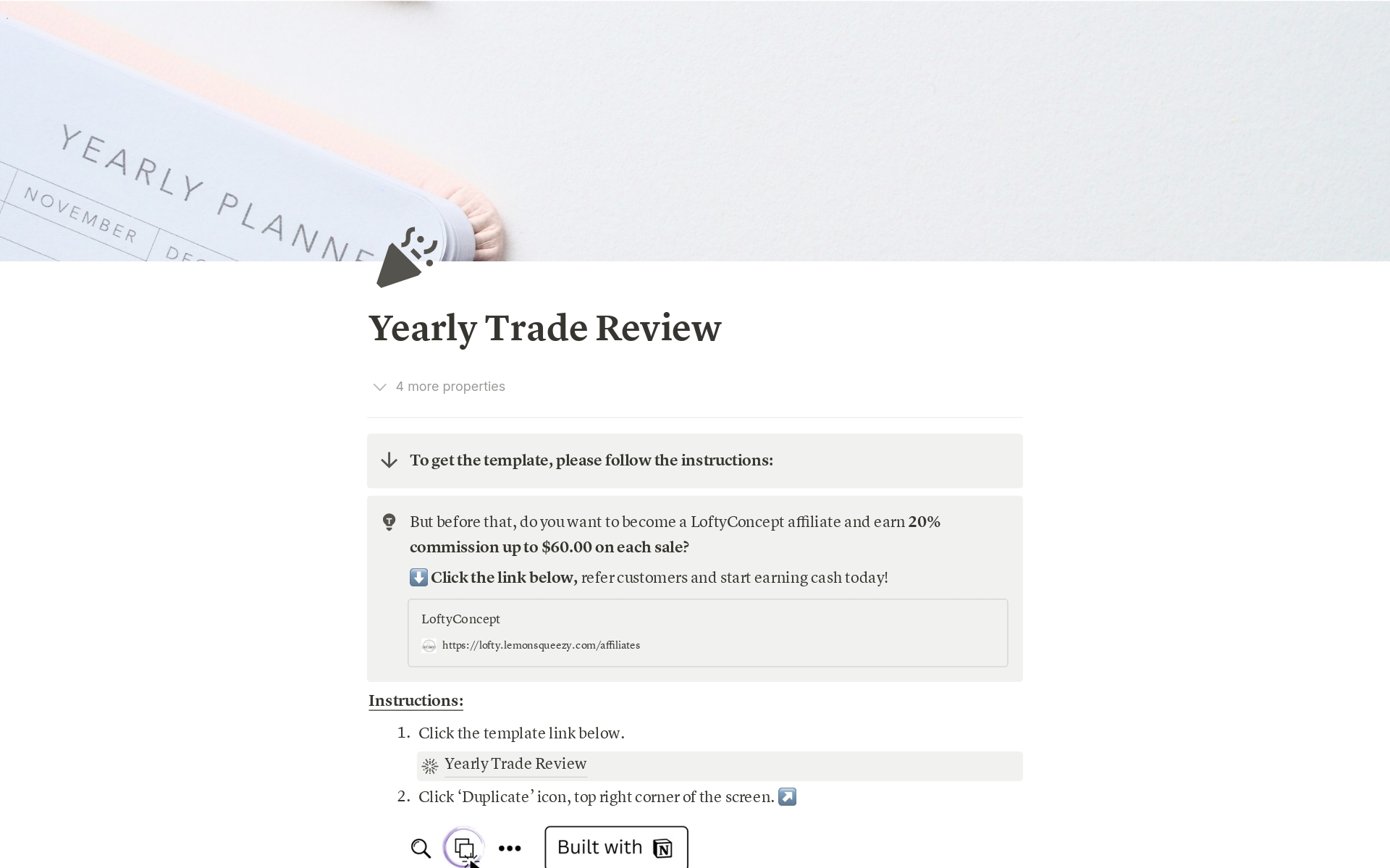 A template preview for Yearly Trade Review